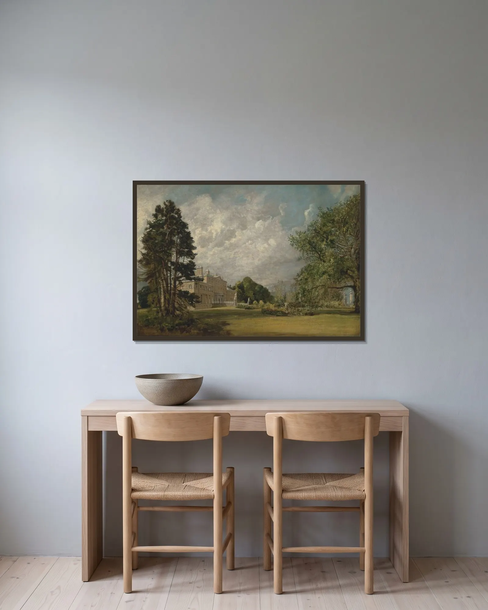 Malvern Hall, Warwickshire av John Constable inramad på en vägg