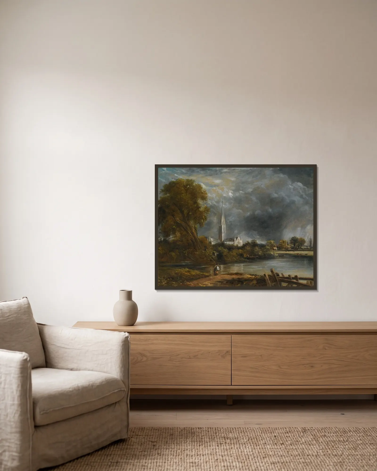 Salisbury Cathedral From The Meadows – nr 2 av John Constable inramad på en vägg