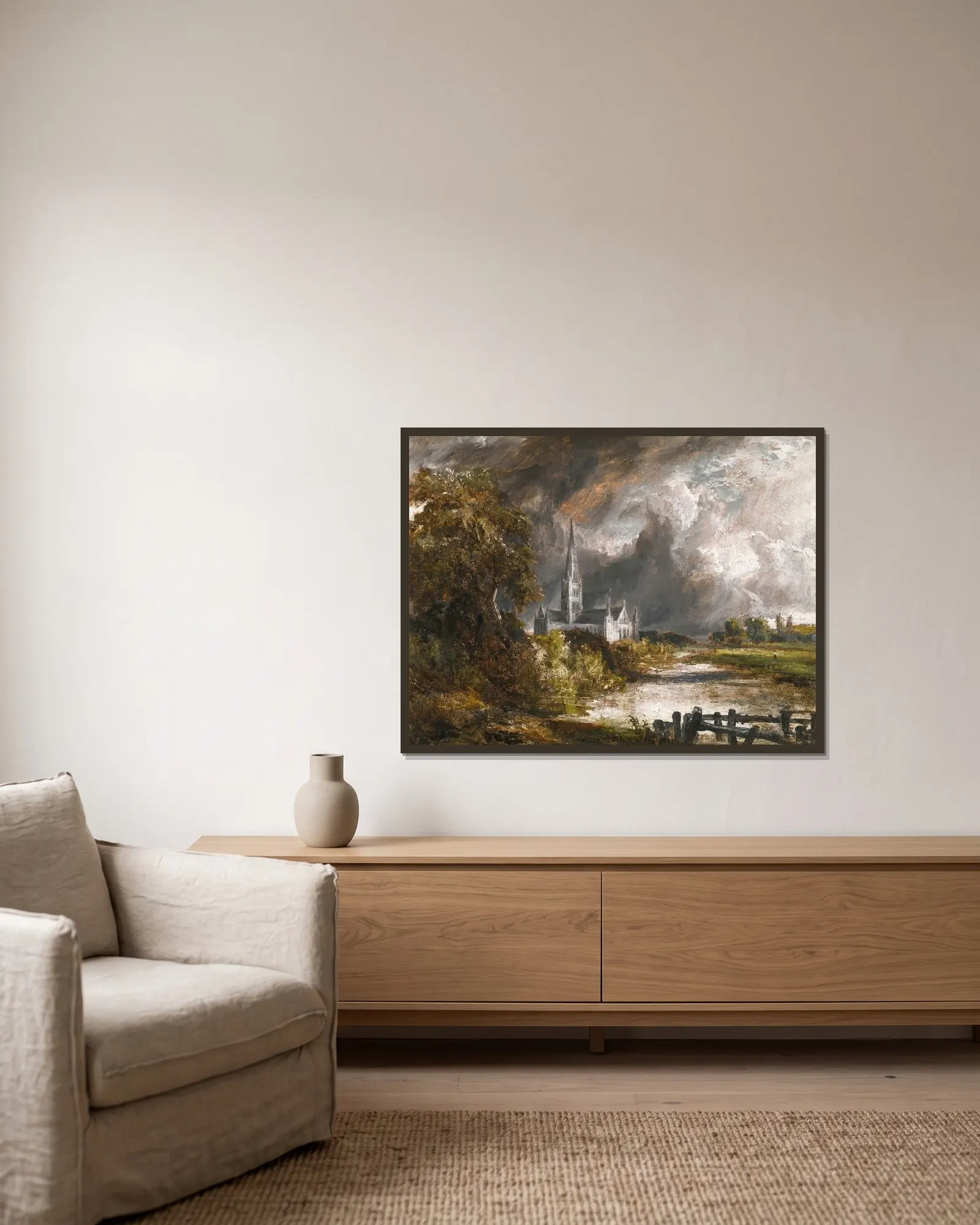 Salisbury Cathedral From The Meadows av John Constable inramad på en vägg
