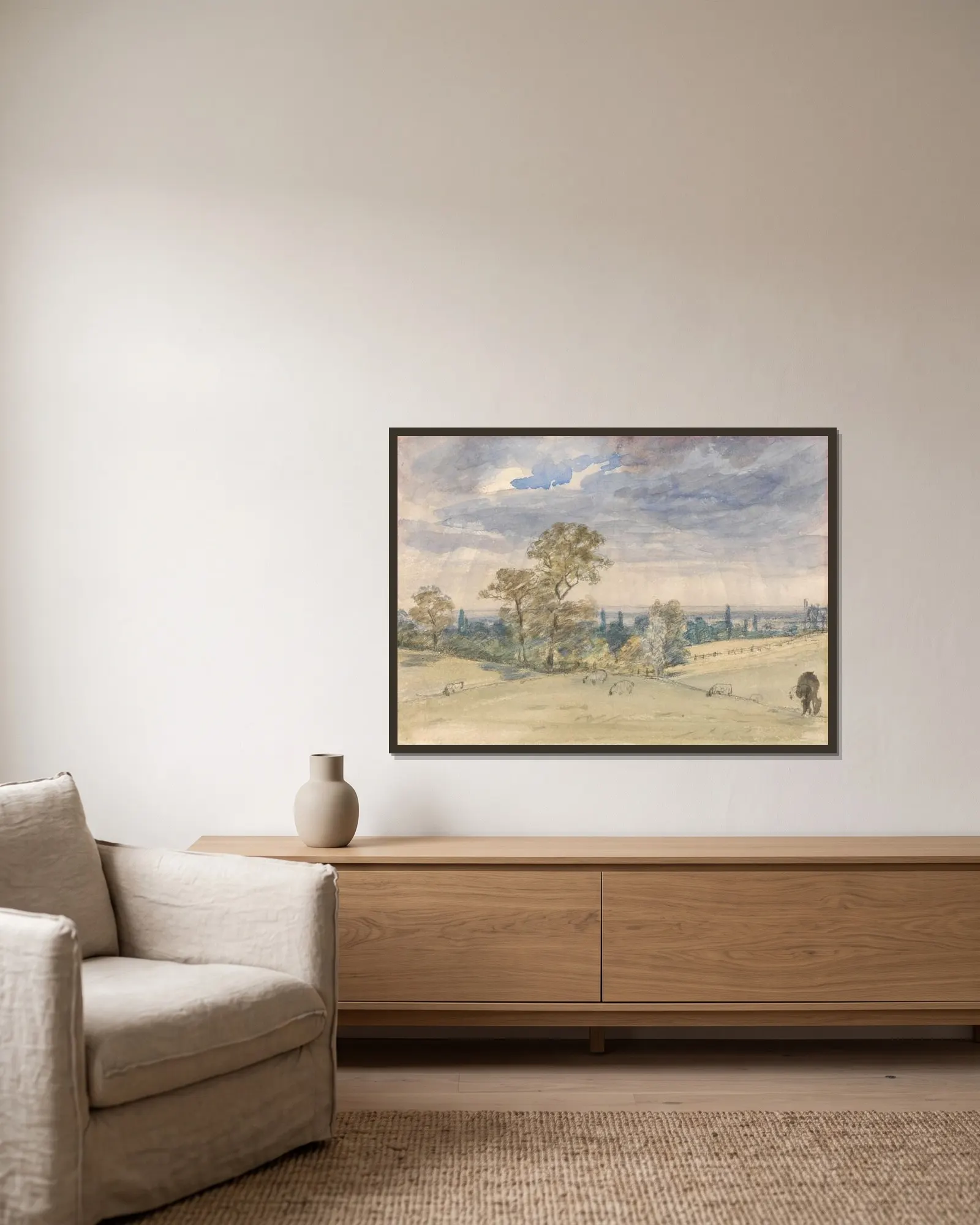 Suffolk Landscape av John Constable inramad på en vägg