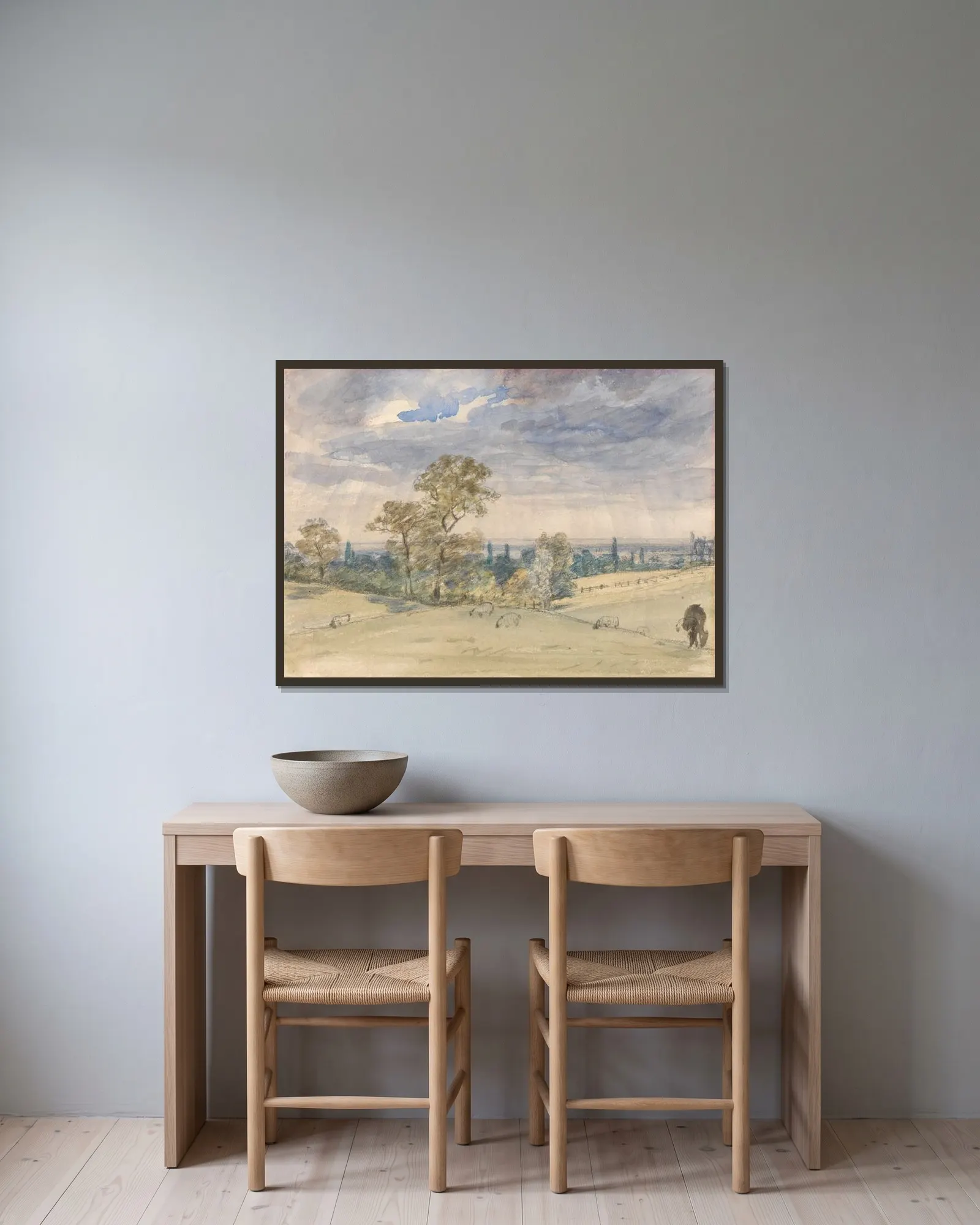 Suffolk Landscape av John Constable inramad på en vägg