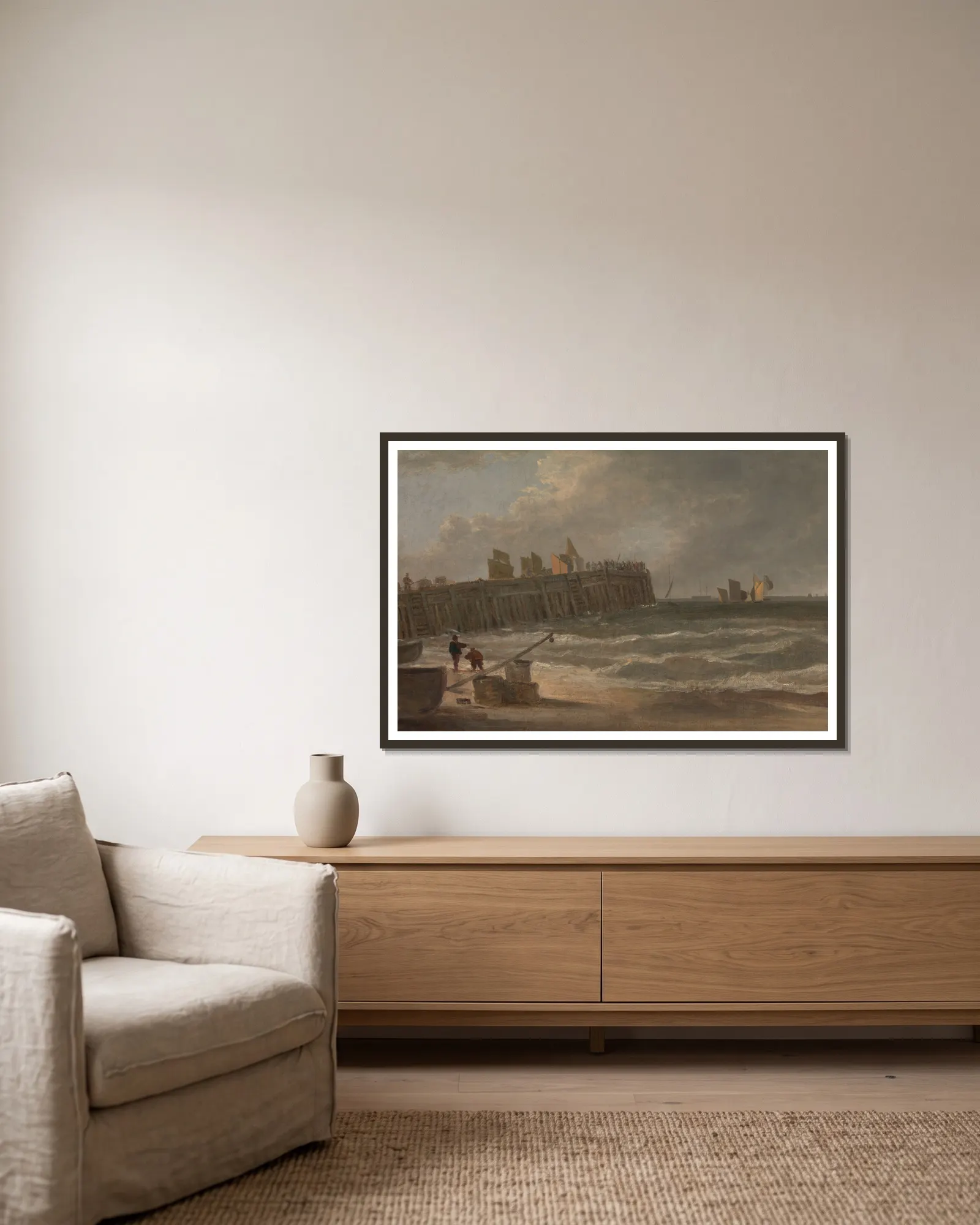 Yarmouth Pier av John Crome inramad på en vägg
