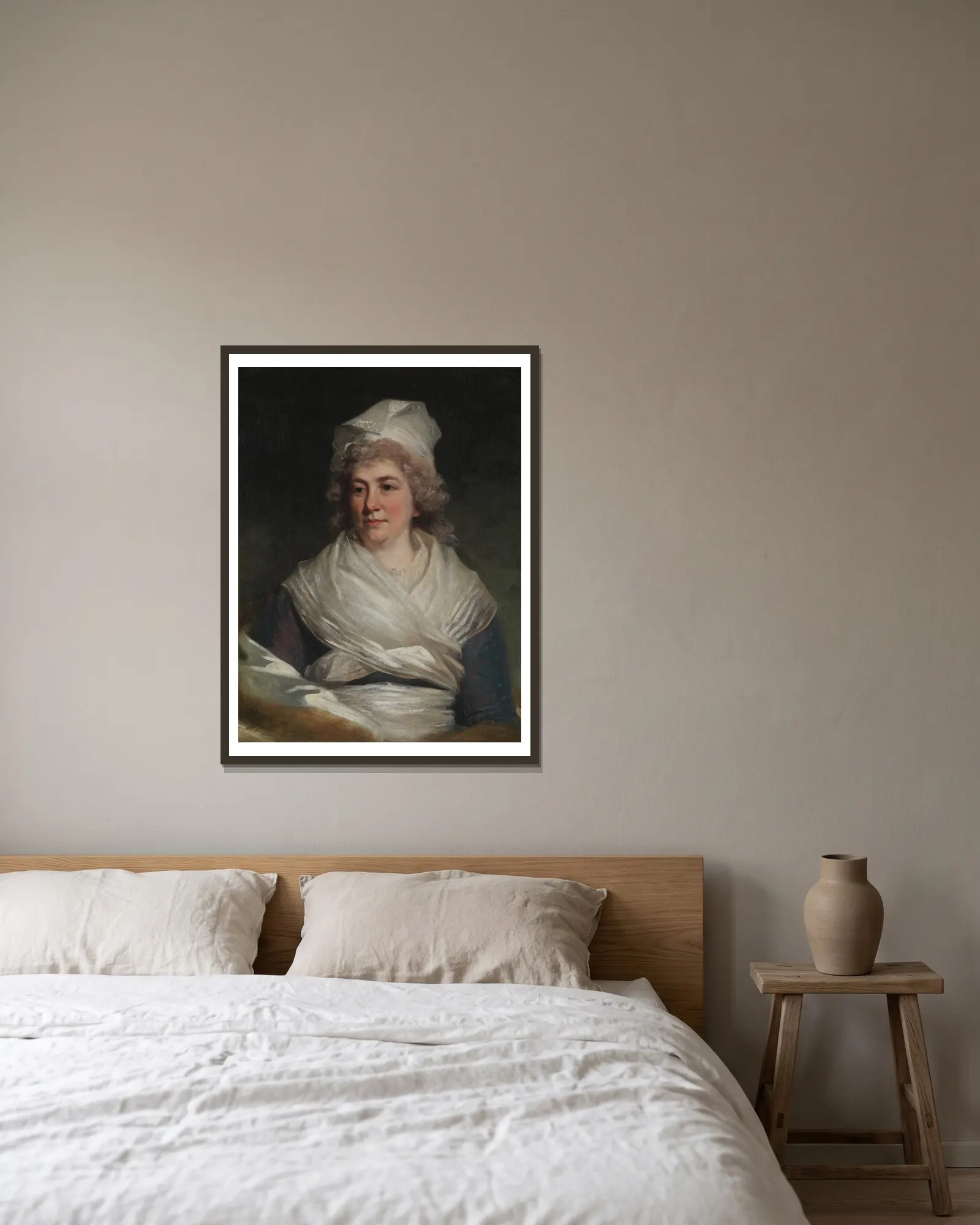 Mrs. Richard Bache (Sarah Franklin, 1743–1808) av John Hoppner inramad på en vägg