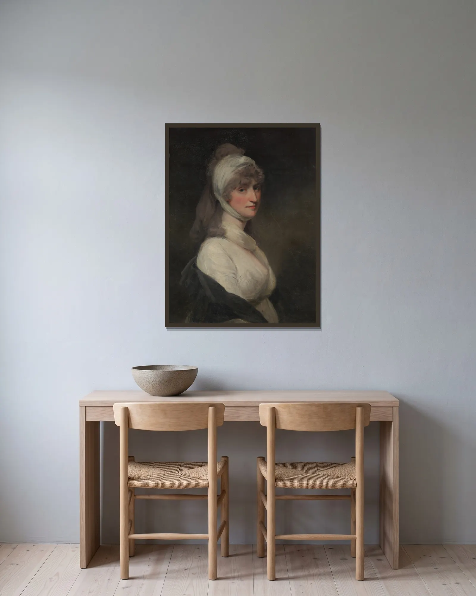 Mrs. Thomas Pechell (Charlotte Clavering, died 1841) av John Hoppner inramad på en vägg