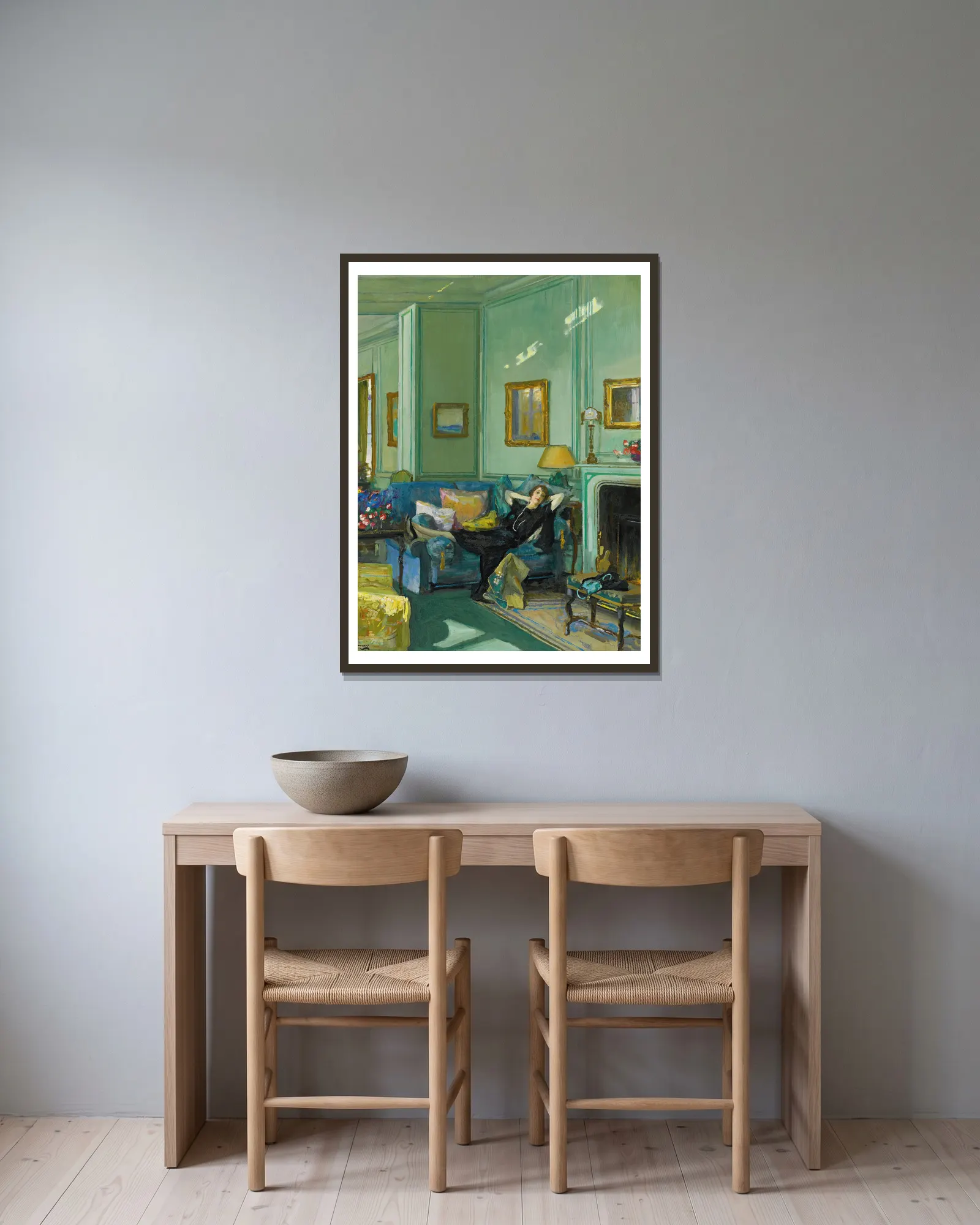 Mrs. Osler av Sir John Lavery inramad på en vägg