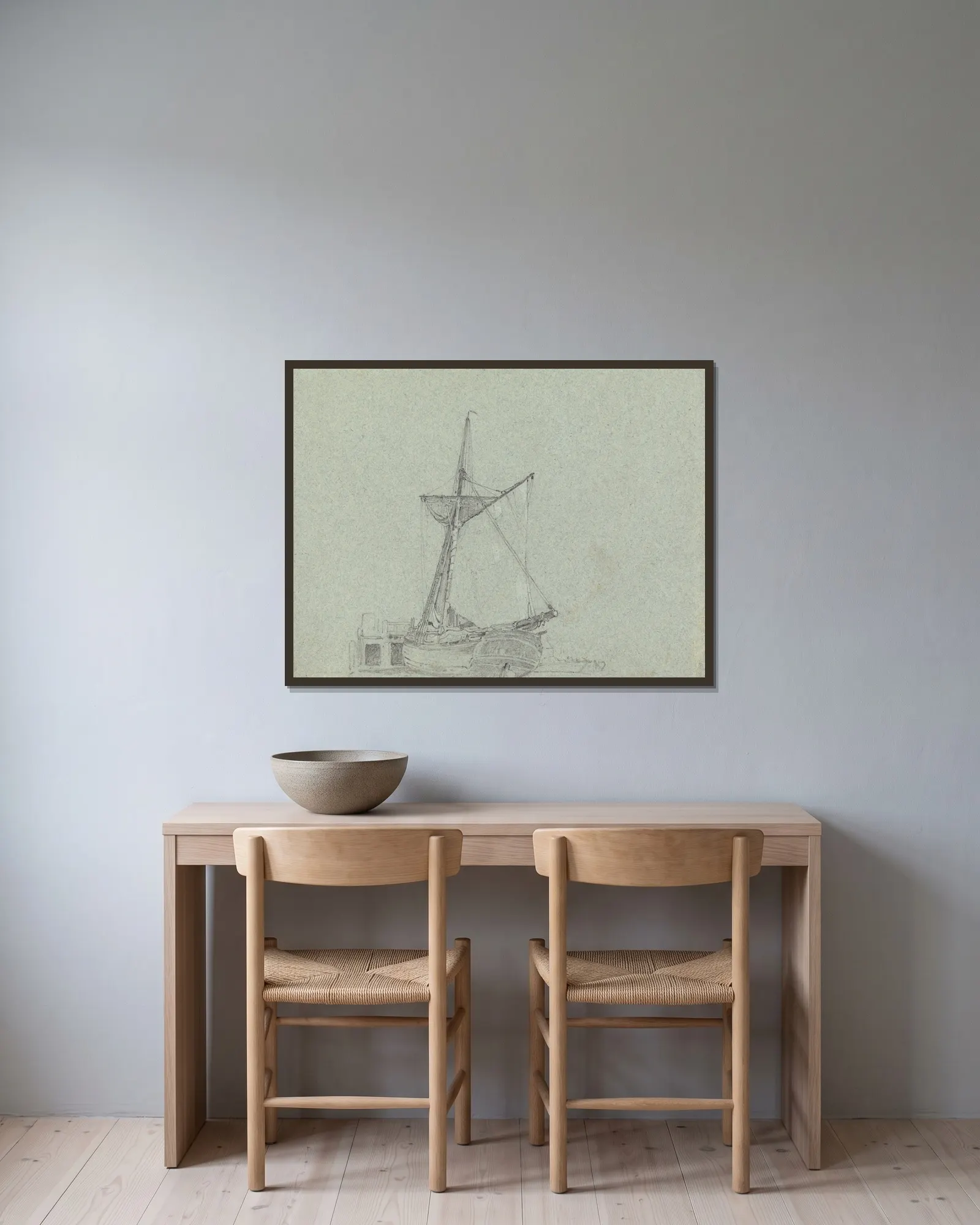 A Barge av John Linnell inramad på en vägg