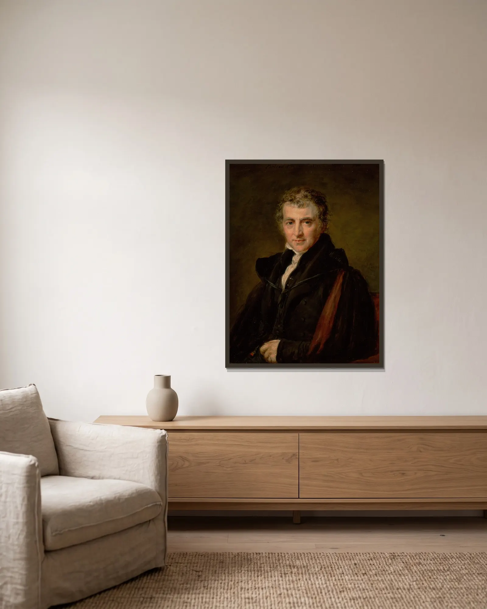 Augustus Wall Callcott, R.A. av John Linnell inramad på en vägg