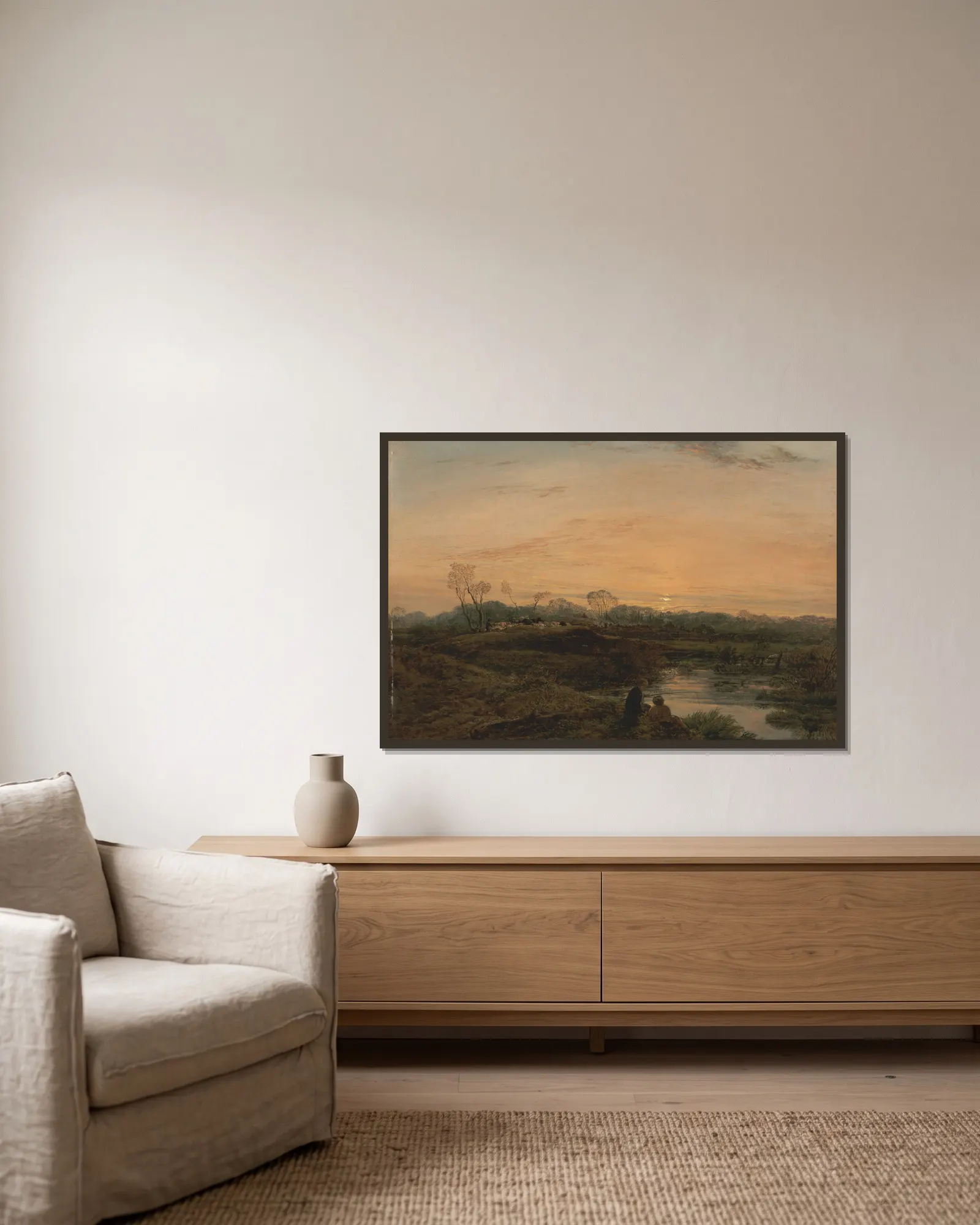Evening, Bayswater av John Linnell inramad på en vägg