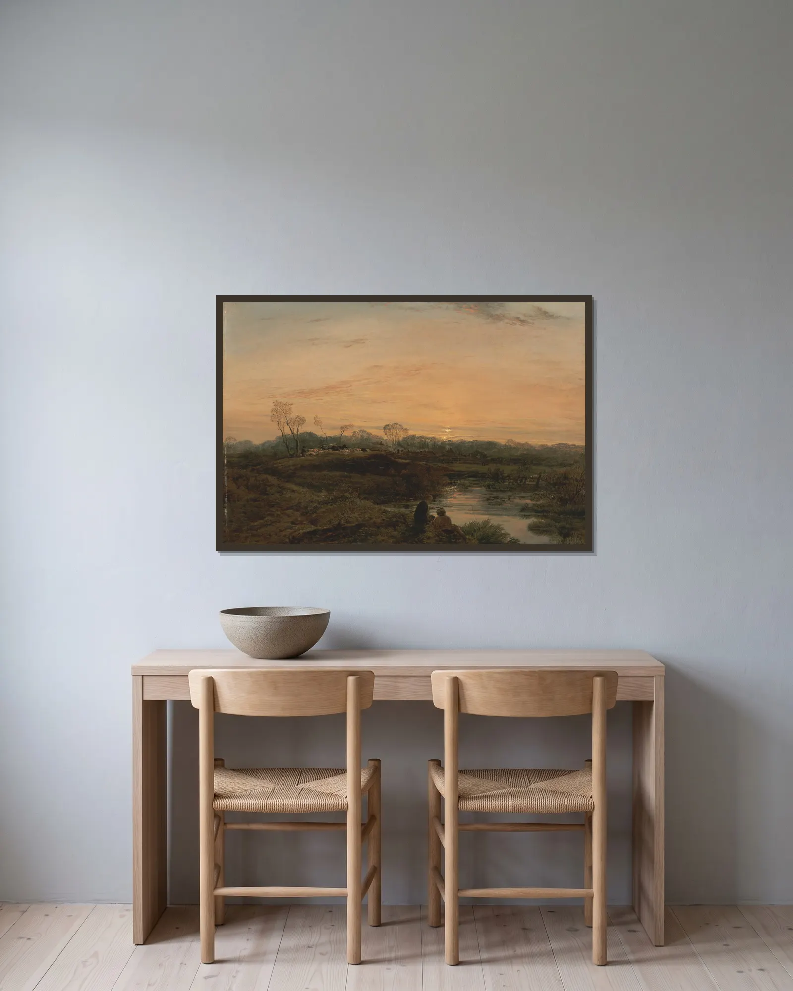 Evening, Bayswater av John Linnell inramad på en vägg