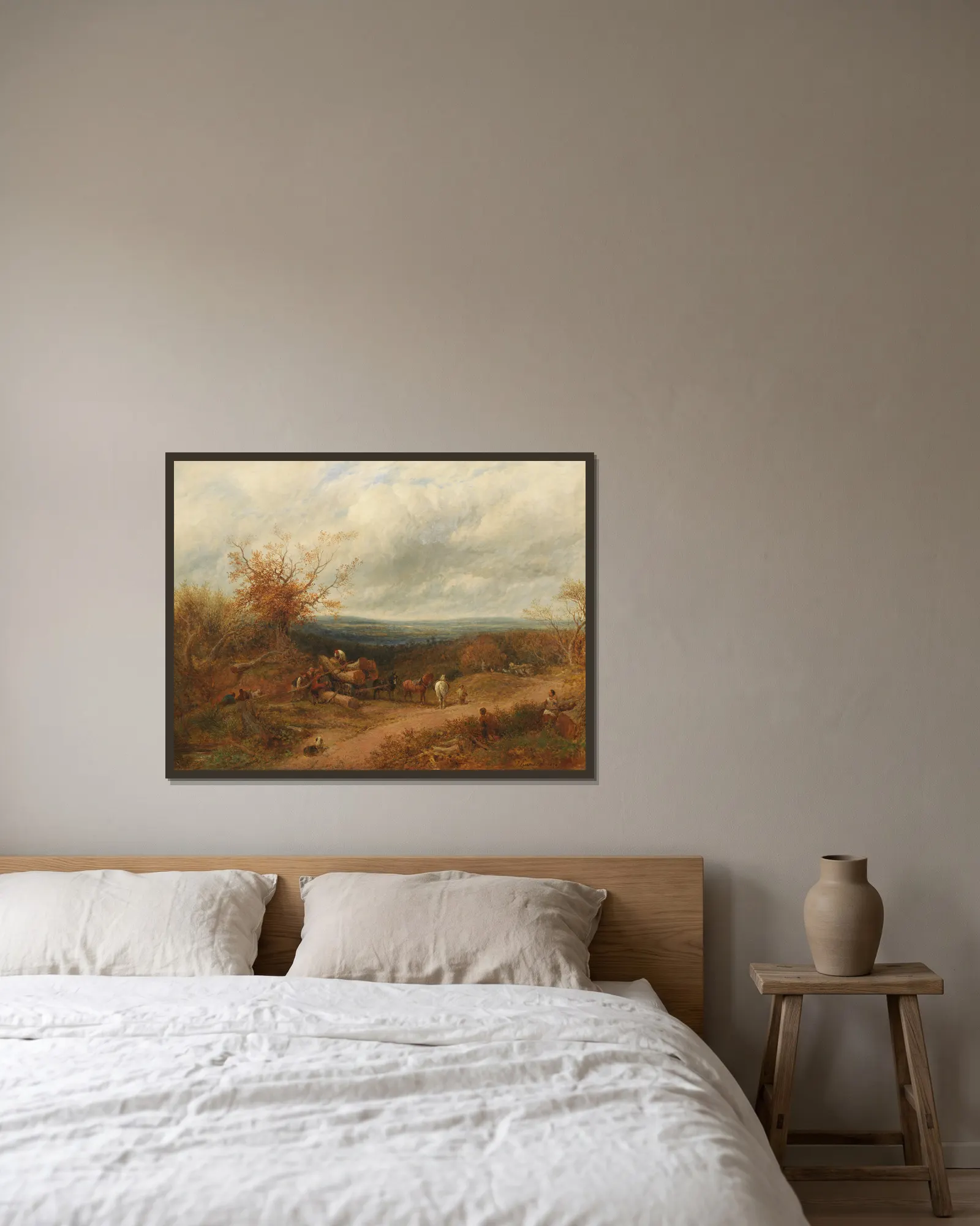 Woodcutters av John Linnell inramad på en vägg