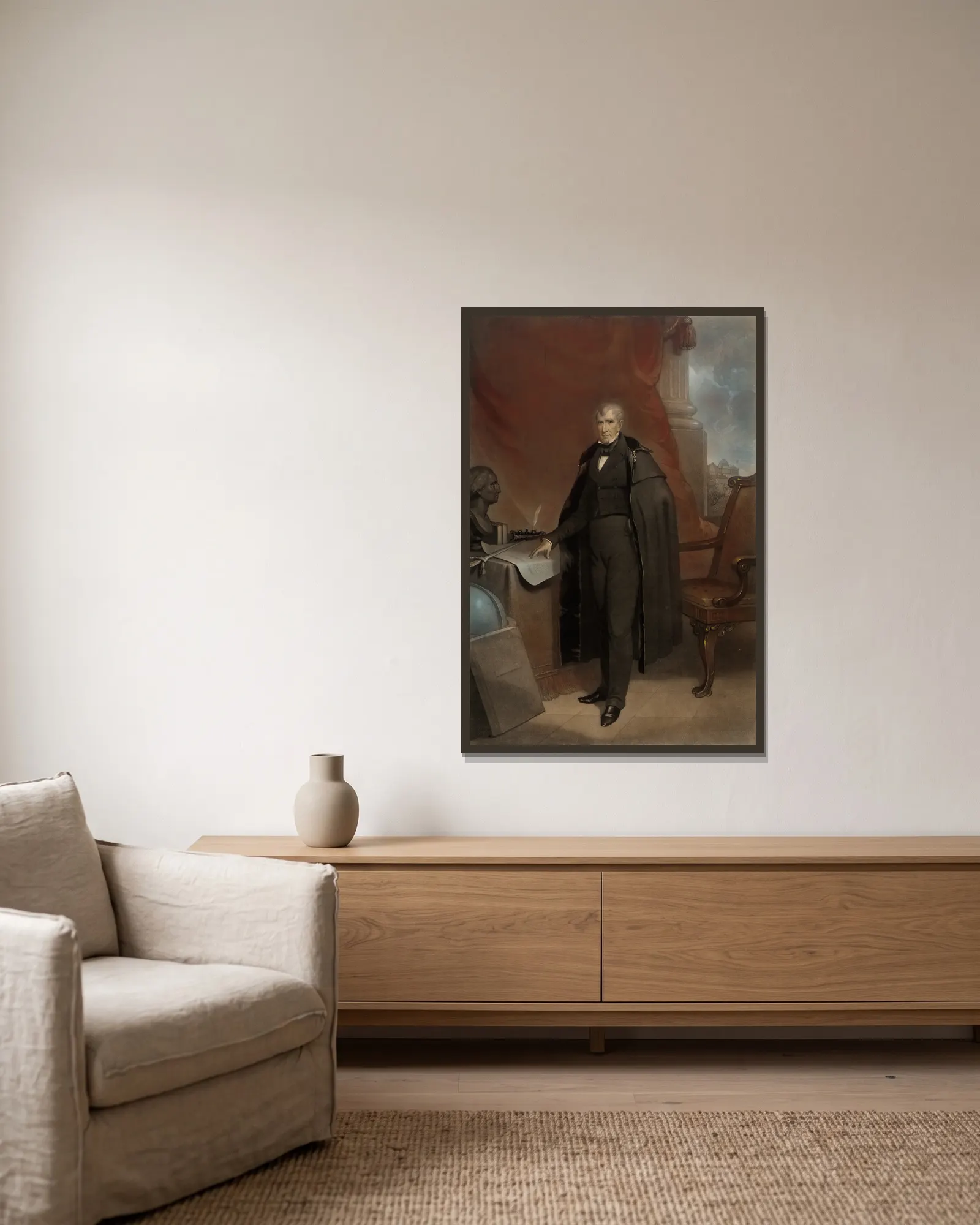 William Henry Harrison av John Sartain inramad på en vägg