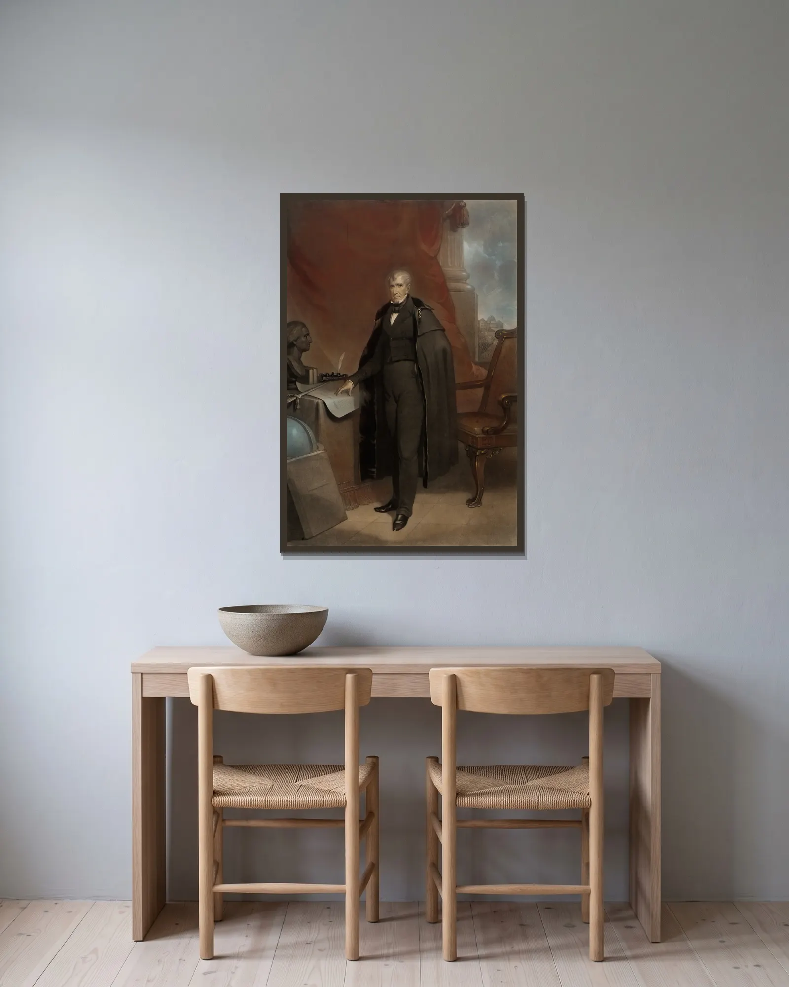 William Henry Harrison av John Sartain inramad på en vägg