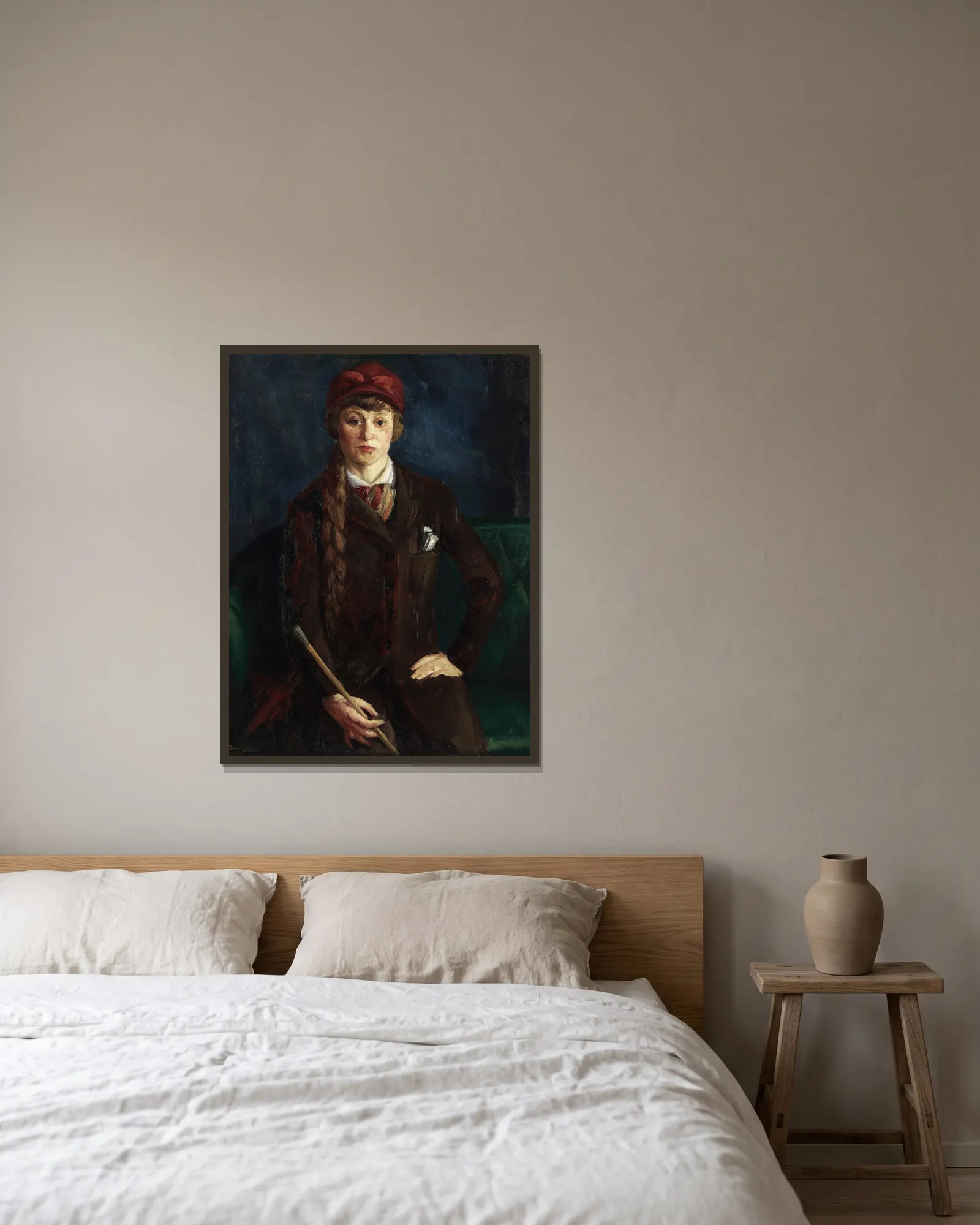 Gertrude S. Drick av John Sloan inramad på en vägg