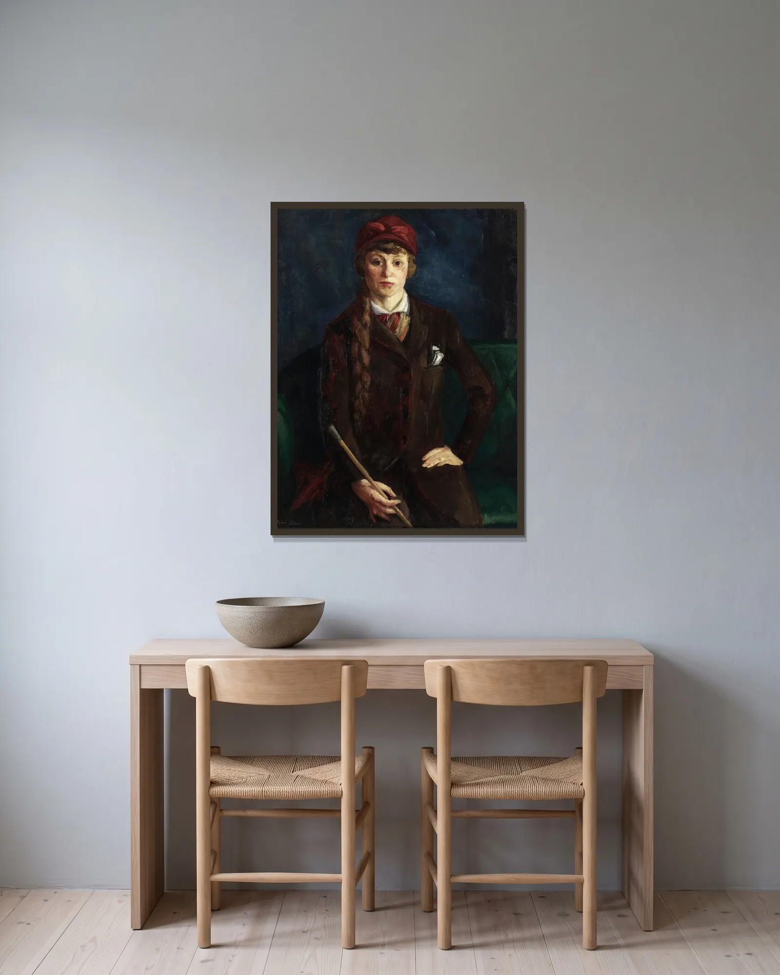 Gertrude S. Drick av John Sloan inramad på en vägg