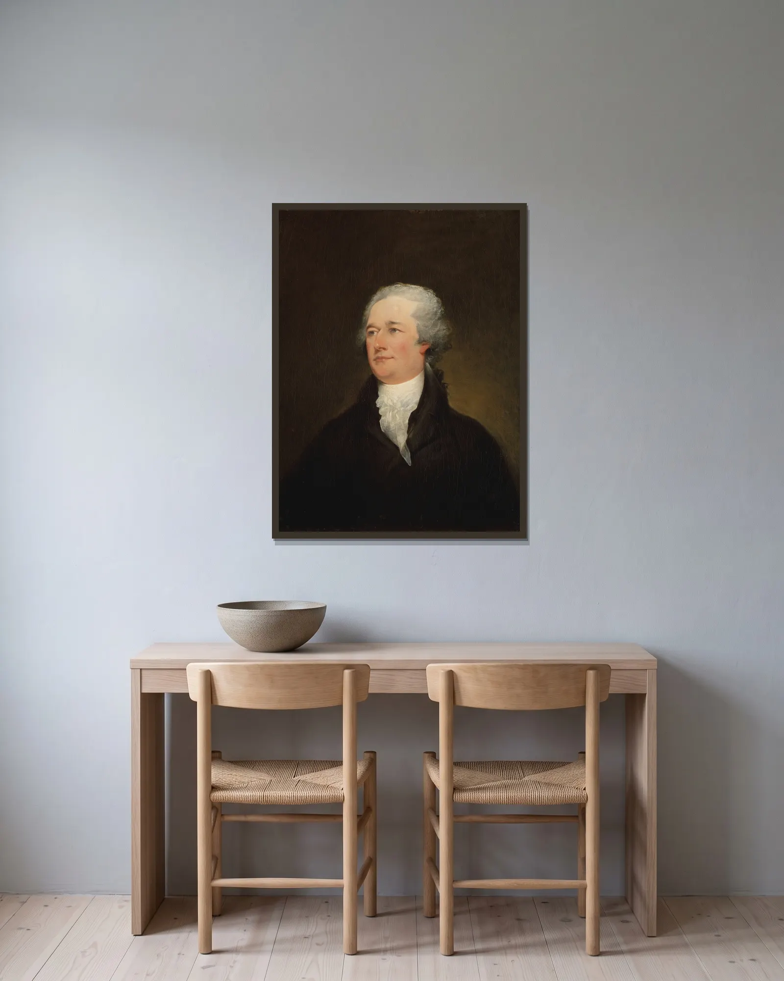 Alexander Hamilton (1804–6) av John Trumbull inramad på en vägg