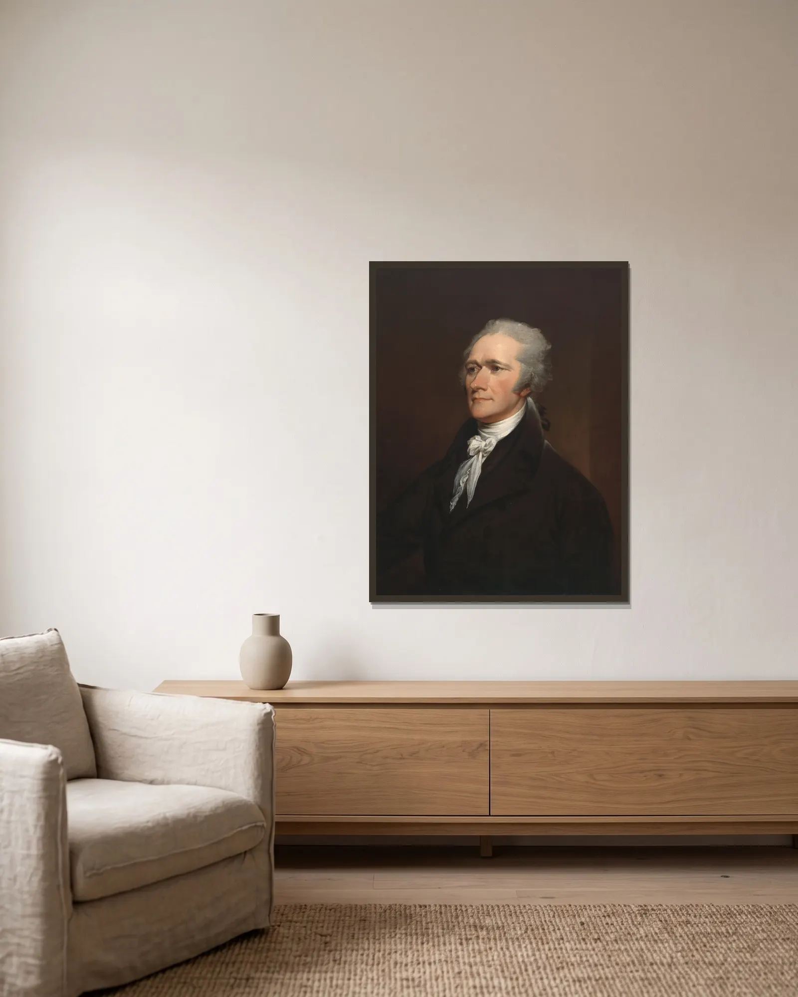Alexander Hamilton av John Trumbull inramad på en vägg