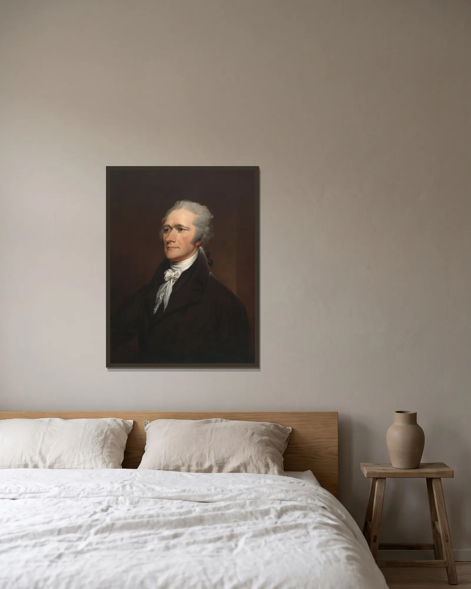 Alexander Hamilton av John Trumbull inramad på en vägg
