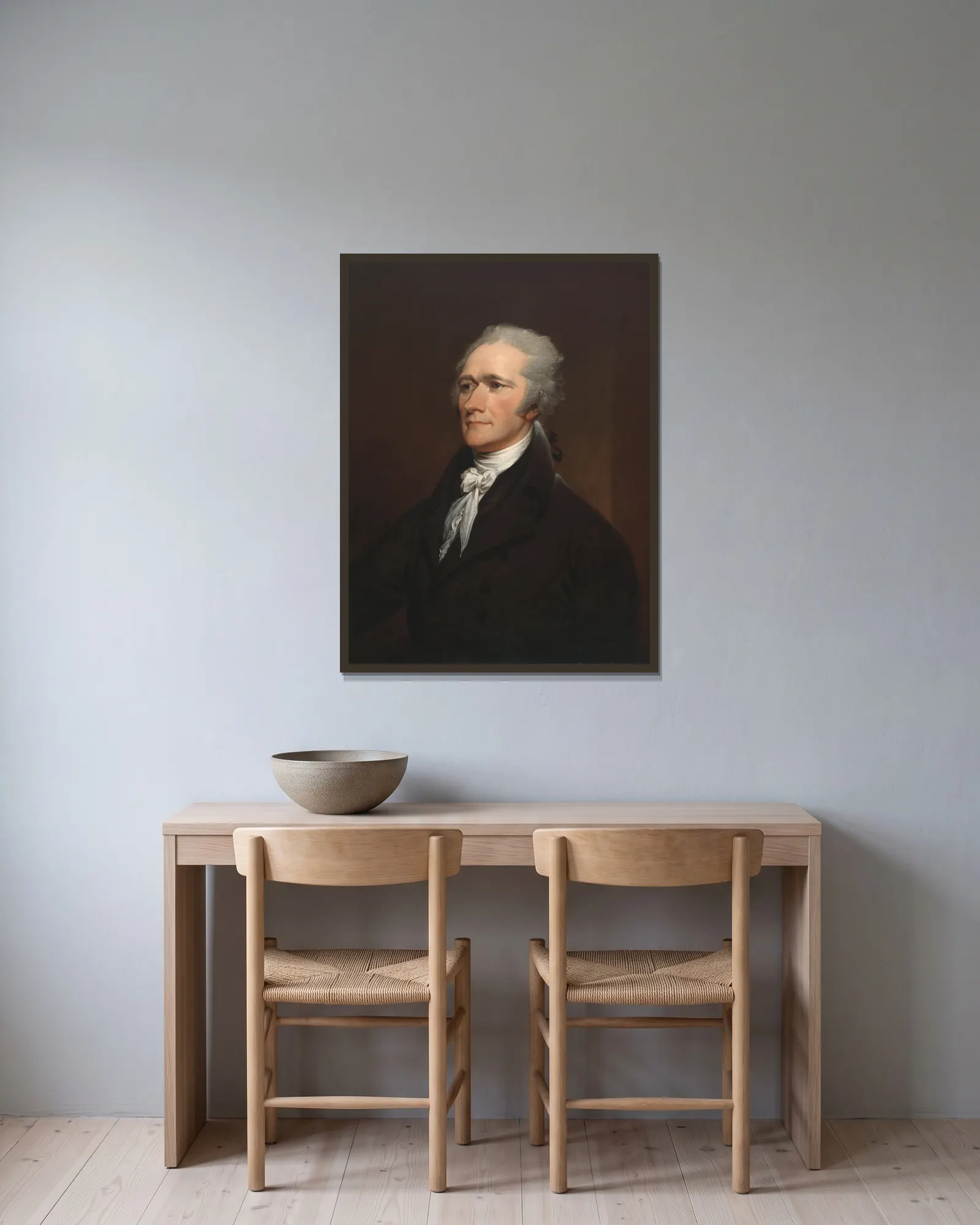 Alexander Hamilton av John Trumbull inramad på en vägg
