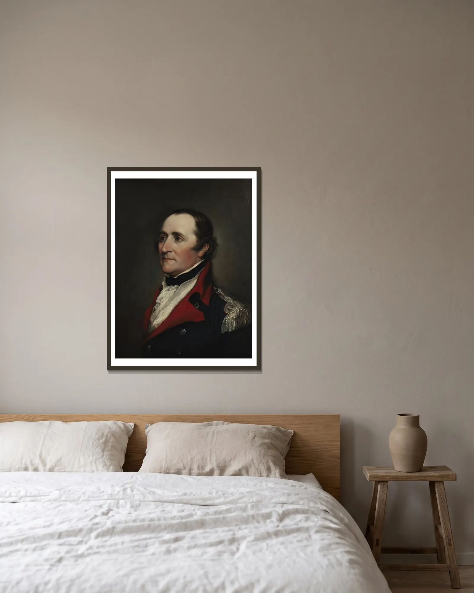 Brigadier General Ebenezer Huntington av John Trumbull inramad på en vägg