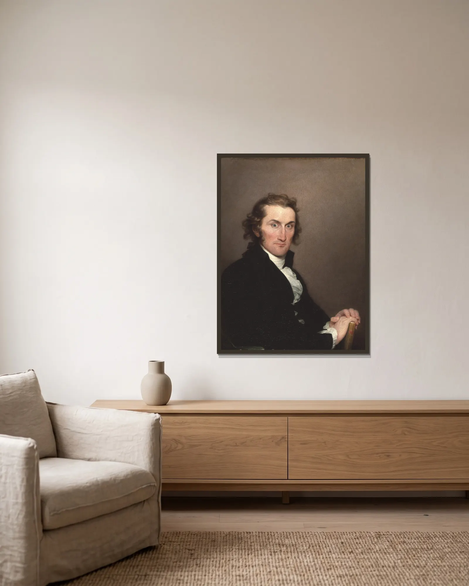 Dr. Lemuel Hopkins av John Trumbull inramad på en vägg