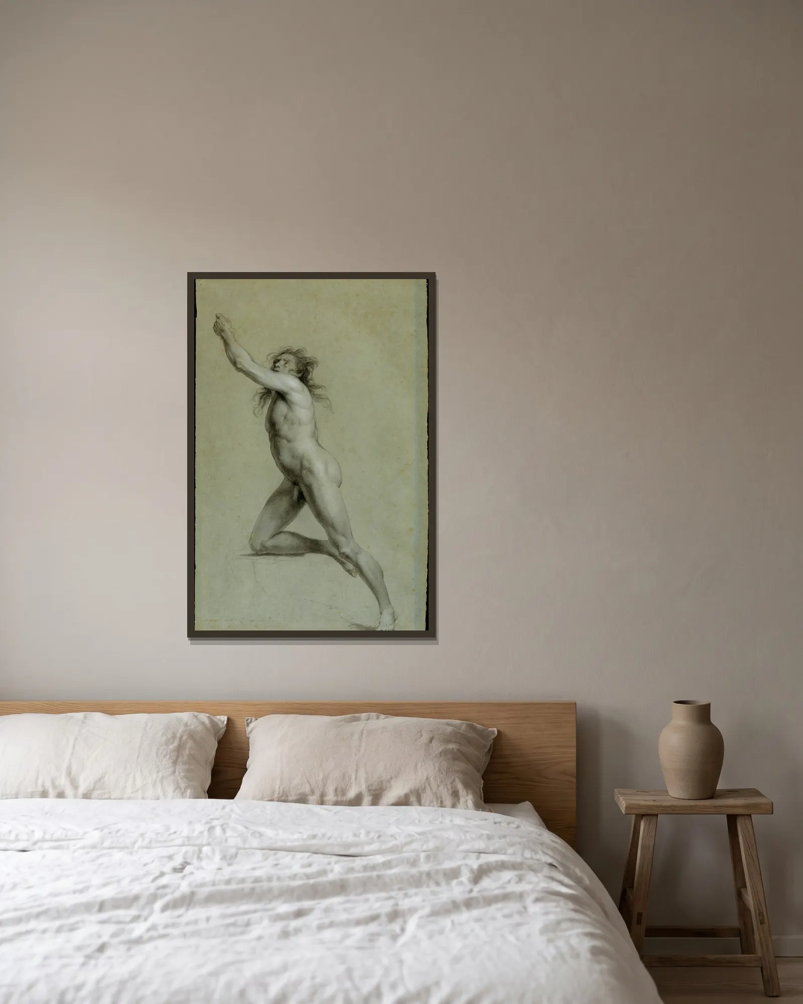 Study from Life; Nude Male av John Trumbull inramad på en vägg