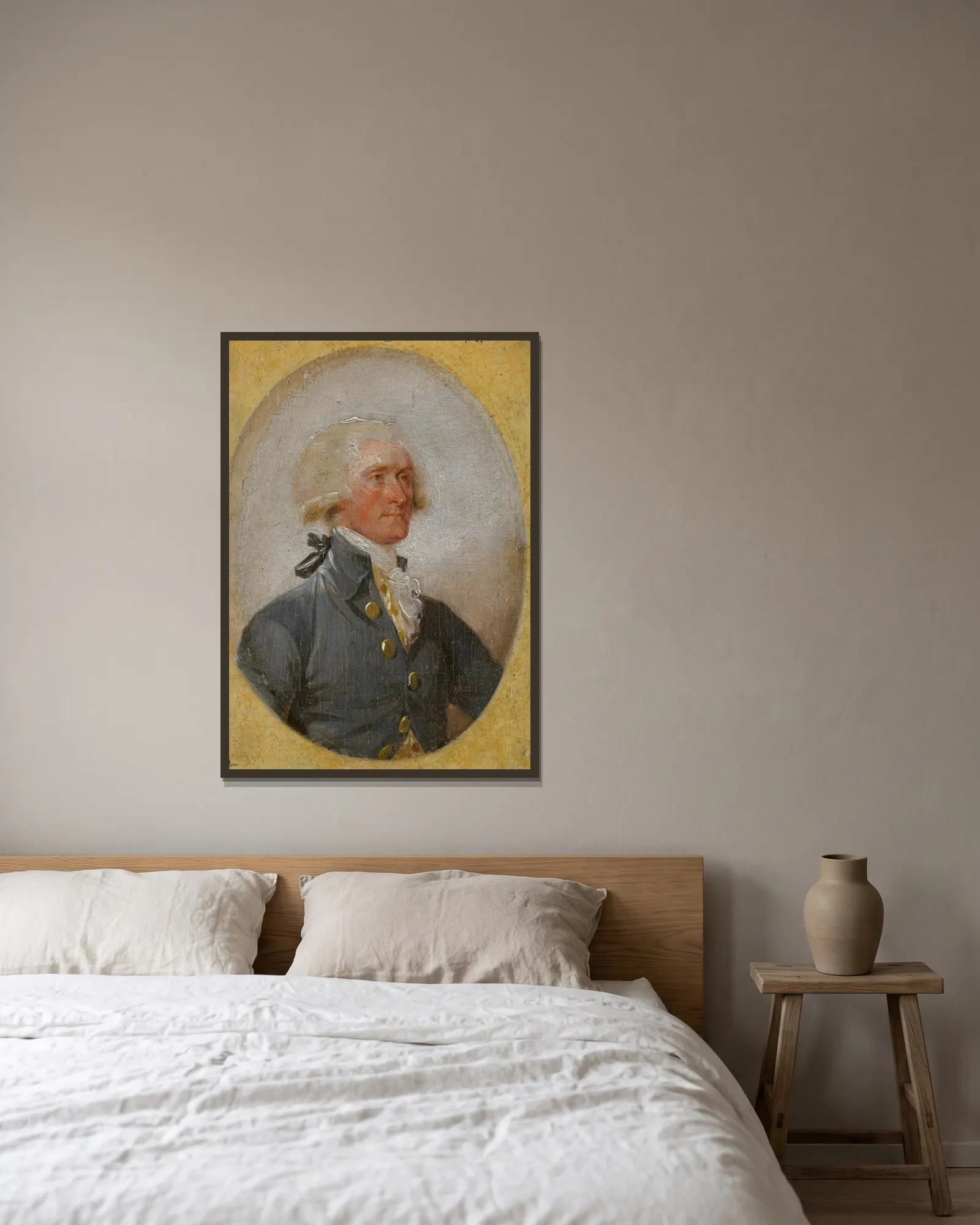 Thomas Jefferson av John Trumbull inramad på en vägg