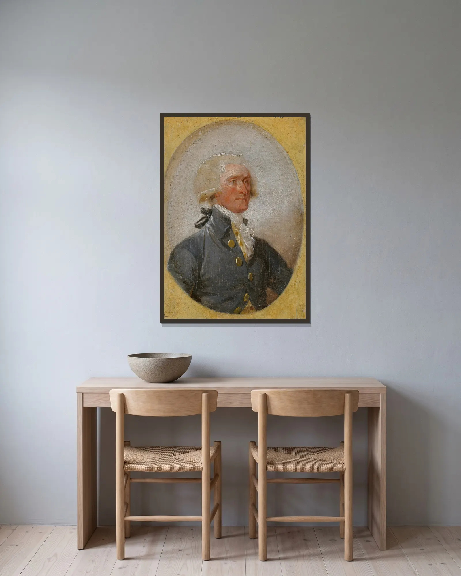 Thomas Jefferson av John Trumbull inramad på en vägg