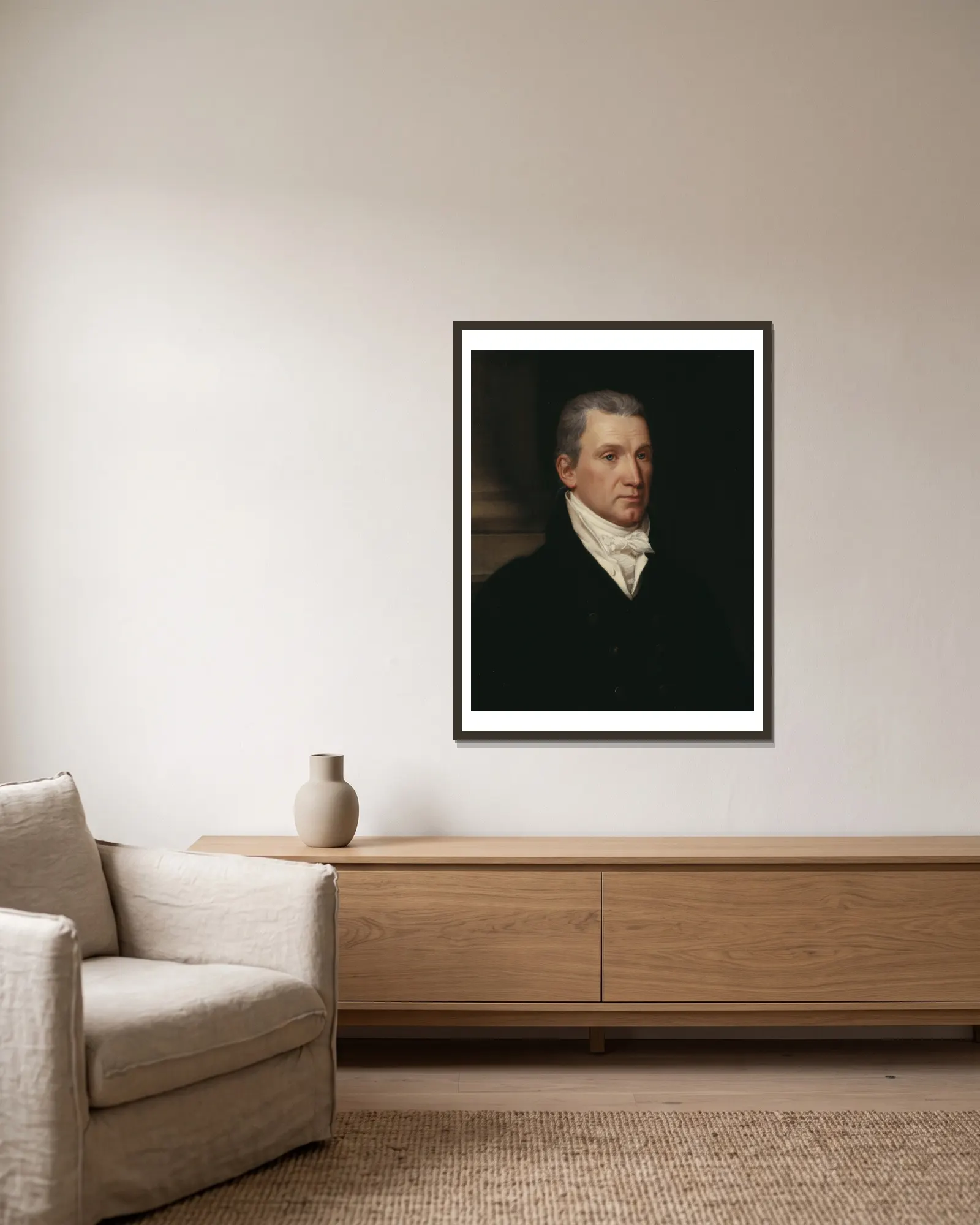 James Monroe av John Vanderlyn inramad på en vägg