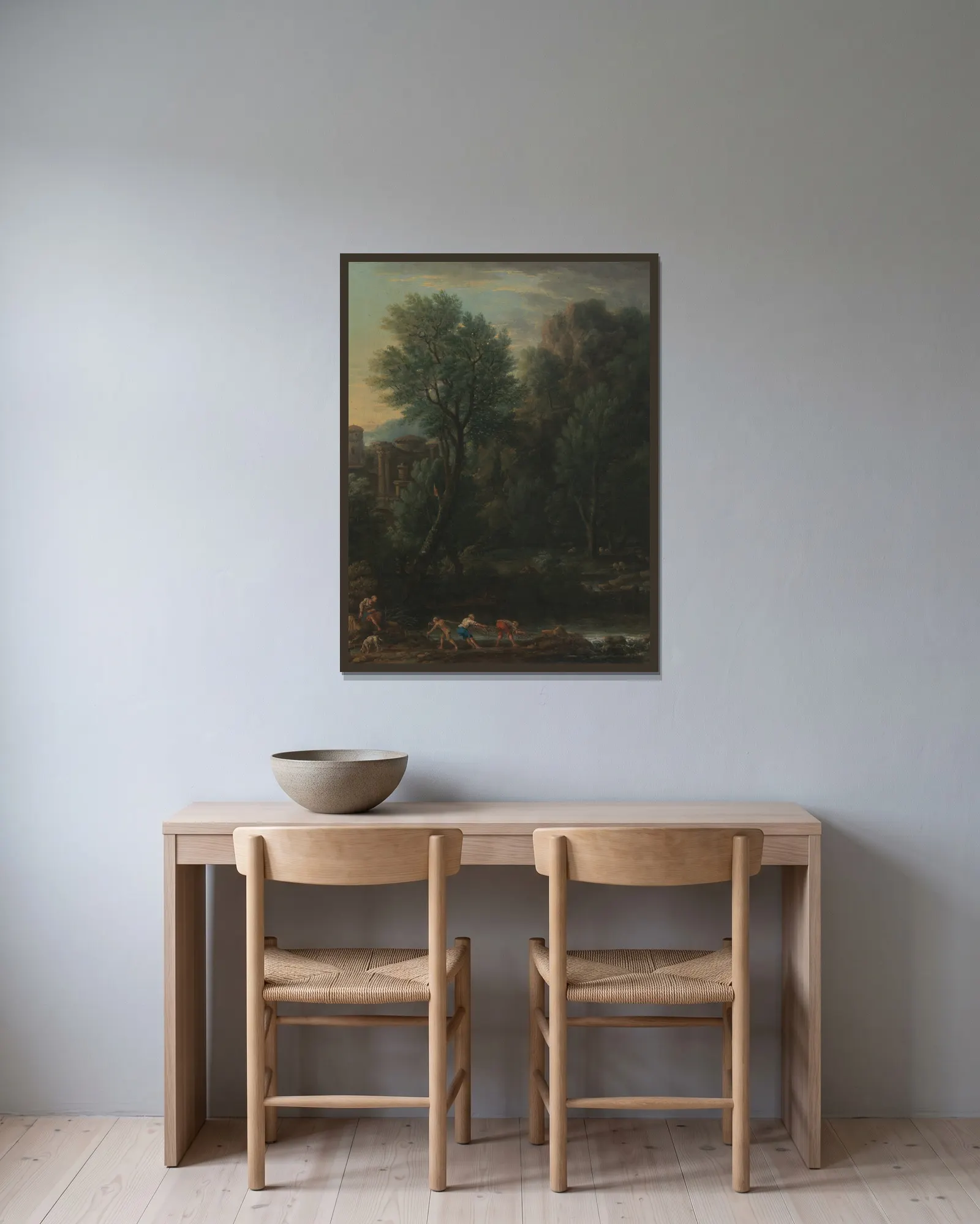 Classical Landscape av John Wootton inramad på en vägg