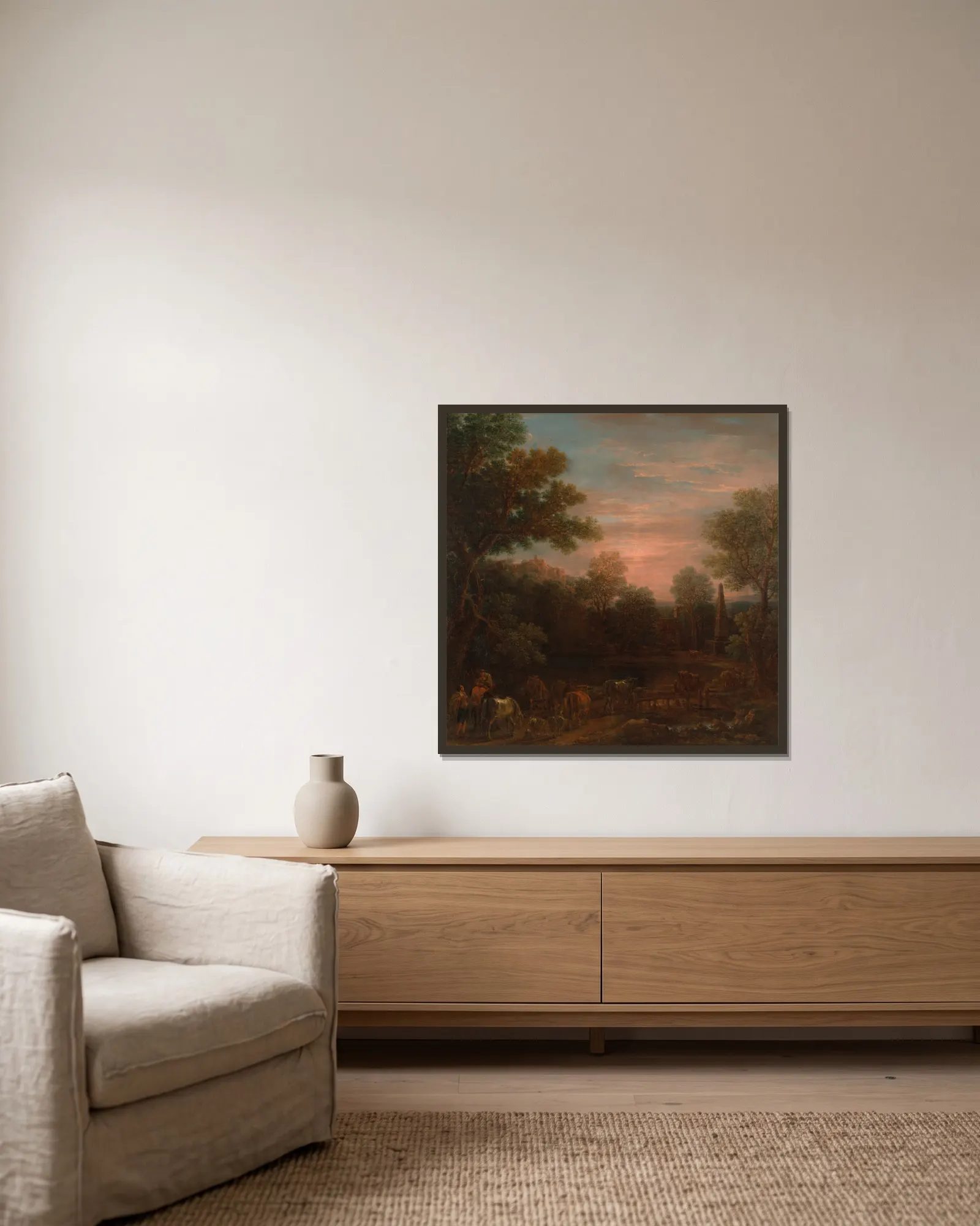 Classical Landscape: Evening av John Wootton inramad på en vägg