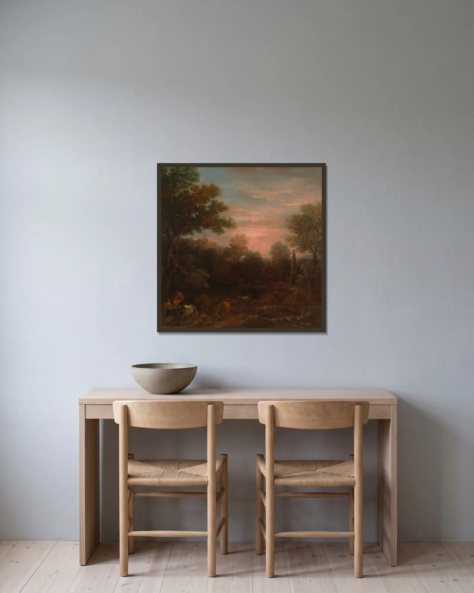 Classical Landscape: Evening av John Wootton inramad på en vägg