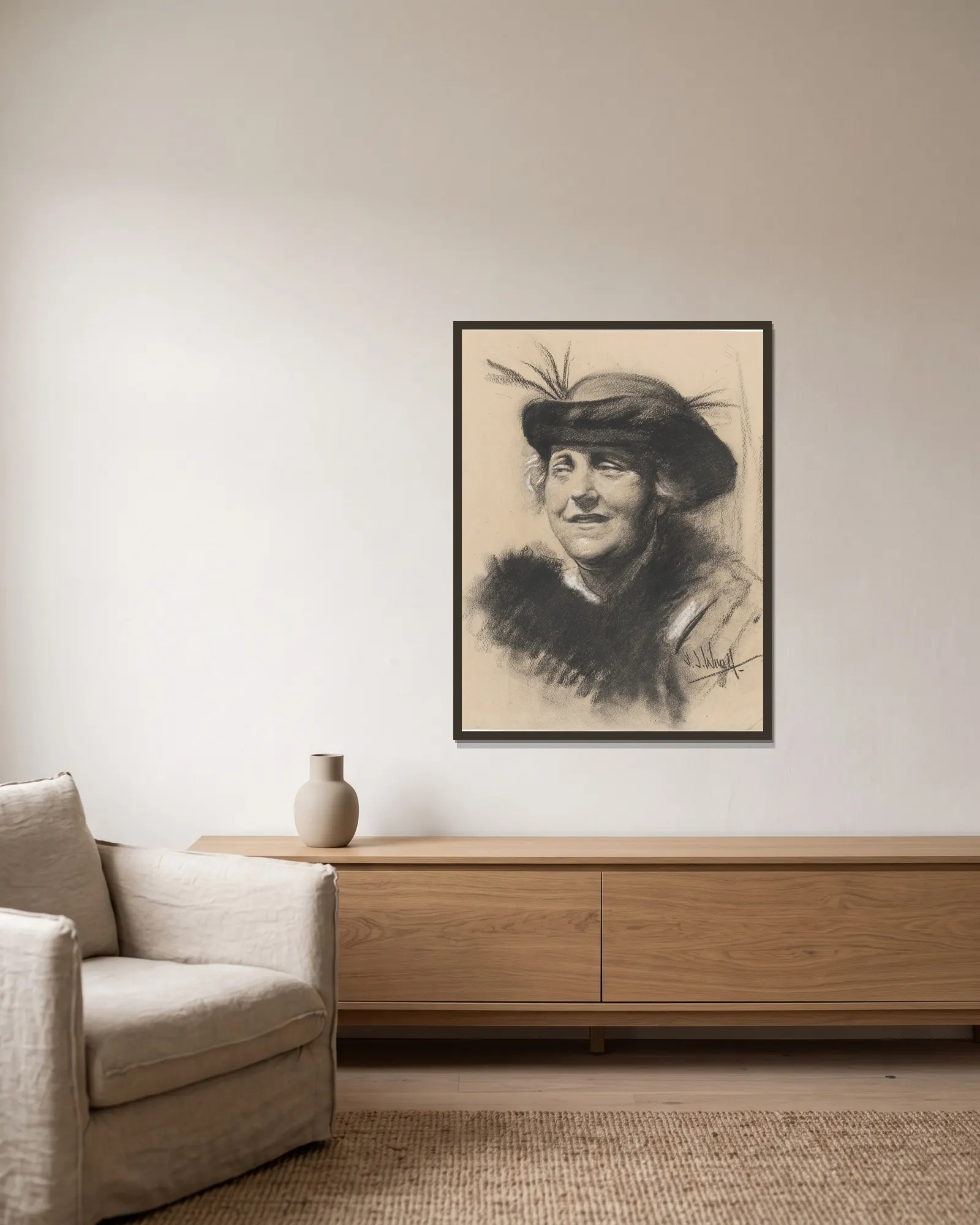Elsa Loewenthal Einstein av Samuel Johnson Woolf inramad på en vägg