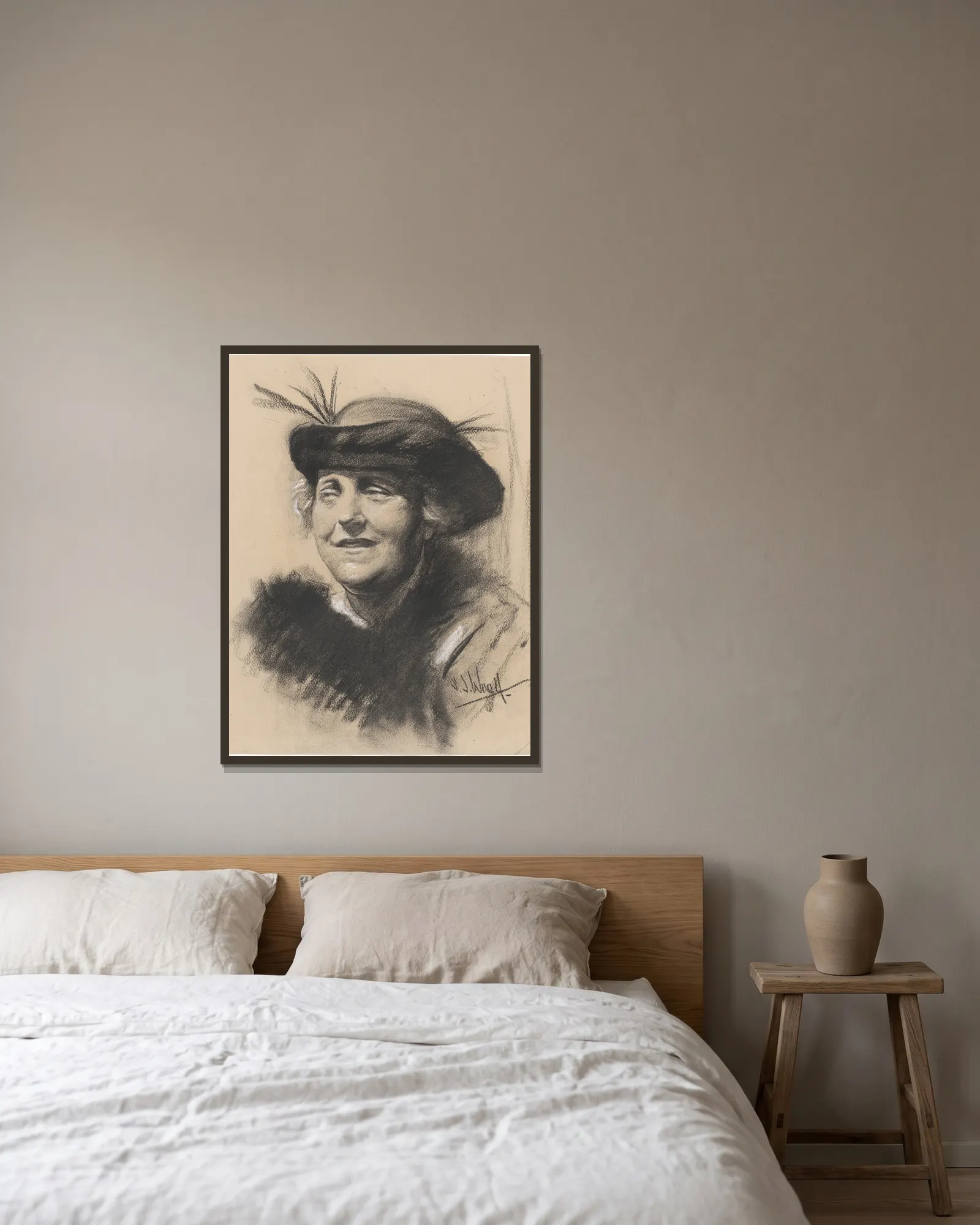 Elsa Loewenthal Einstein av Samuel Johnson Woolf inramad på en vägg