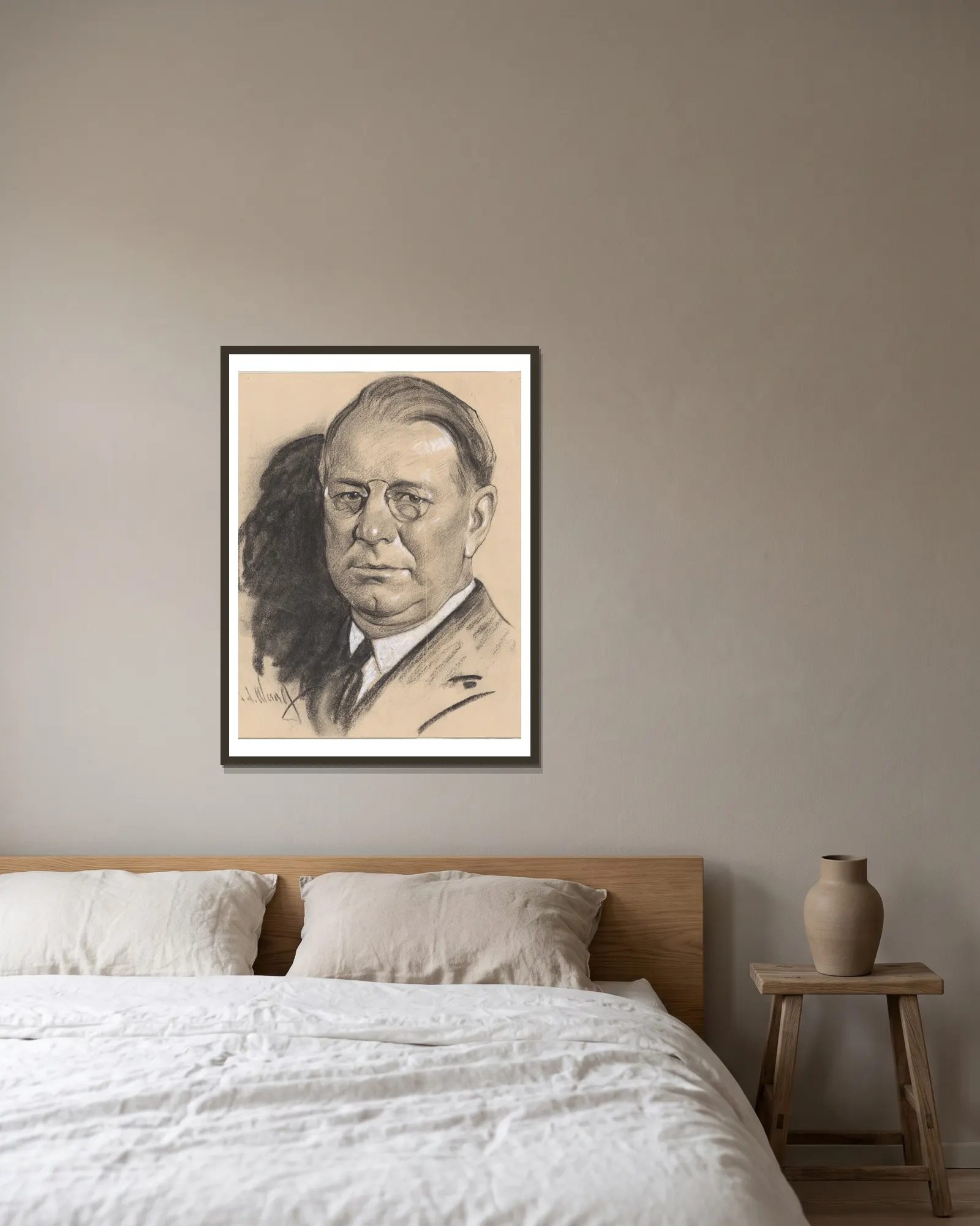 Frank Knox av Samuel Johnson Woolf inramad på en vägg