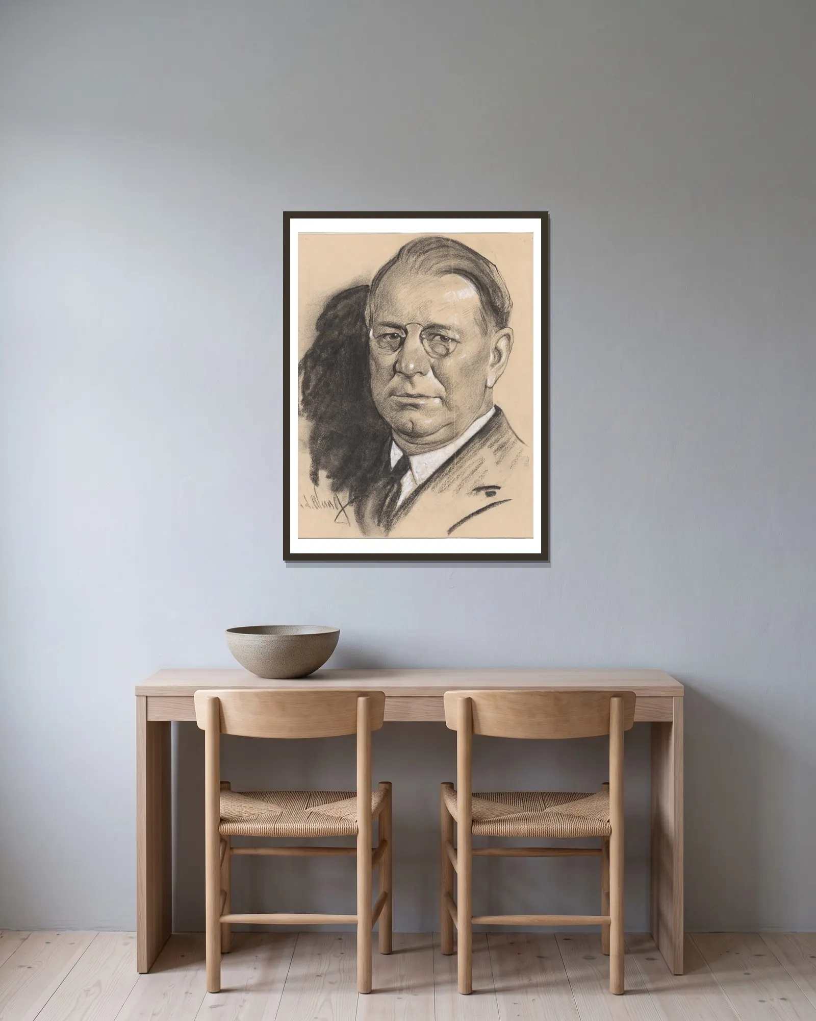 Frank Knox av Samuel Johnson Woolf inramad på en vägg