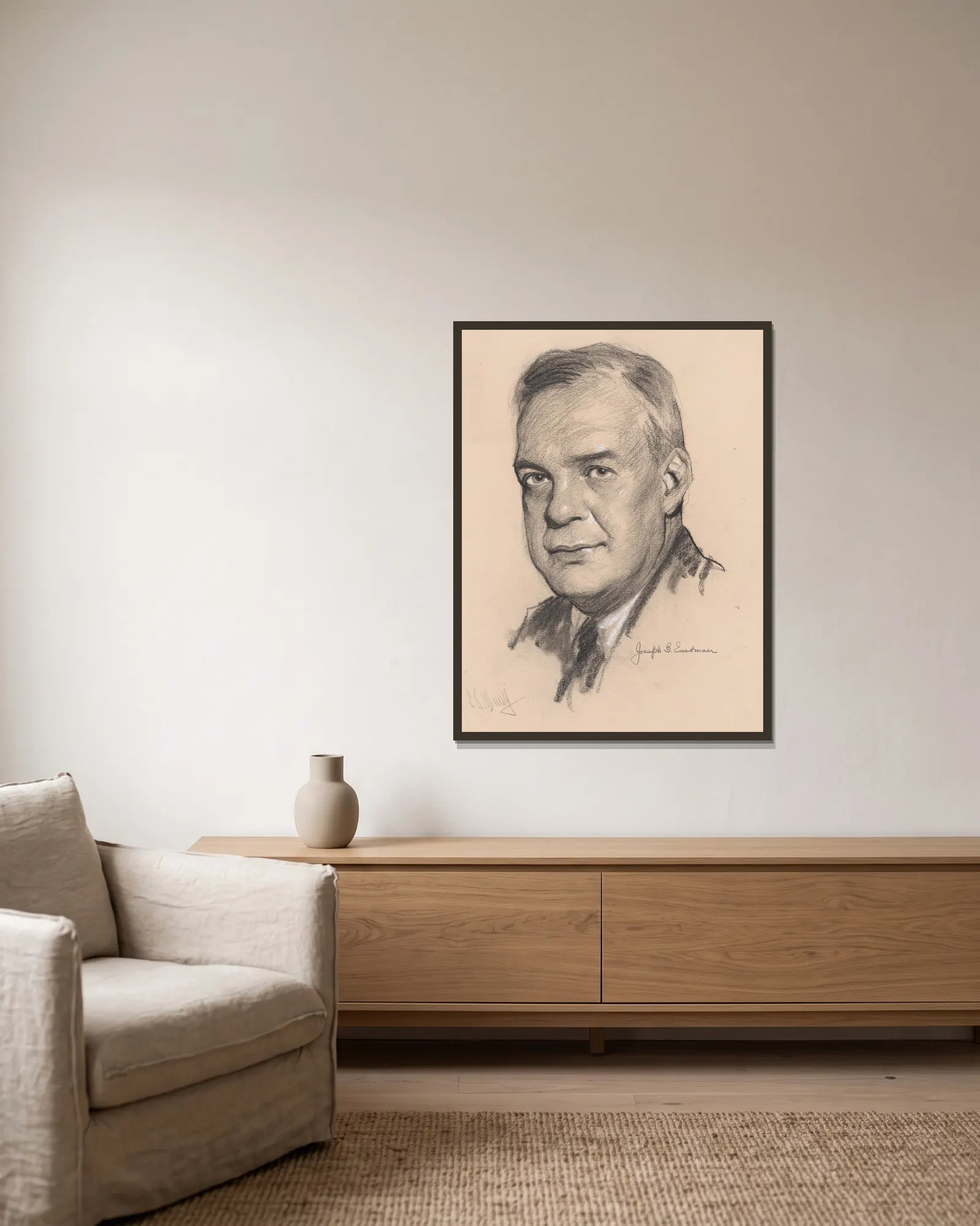 Joseph Bartlett Eastman av Samuel Johnson Woolf inramad på en vägg