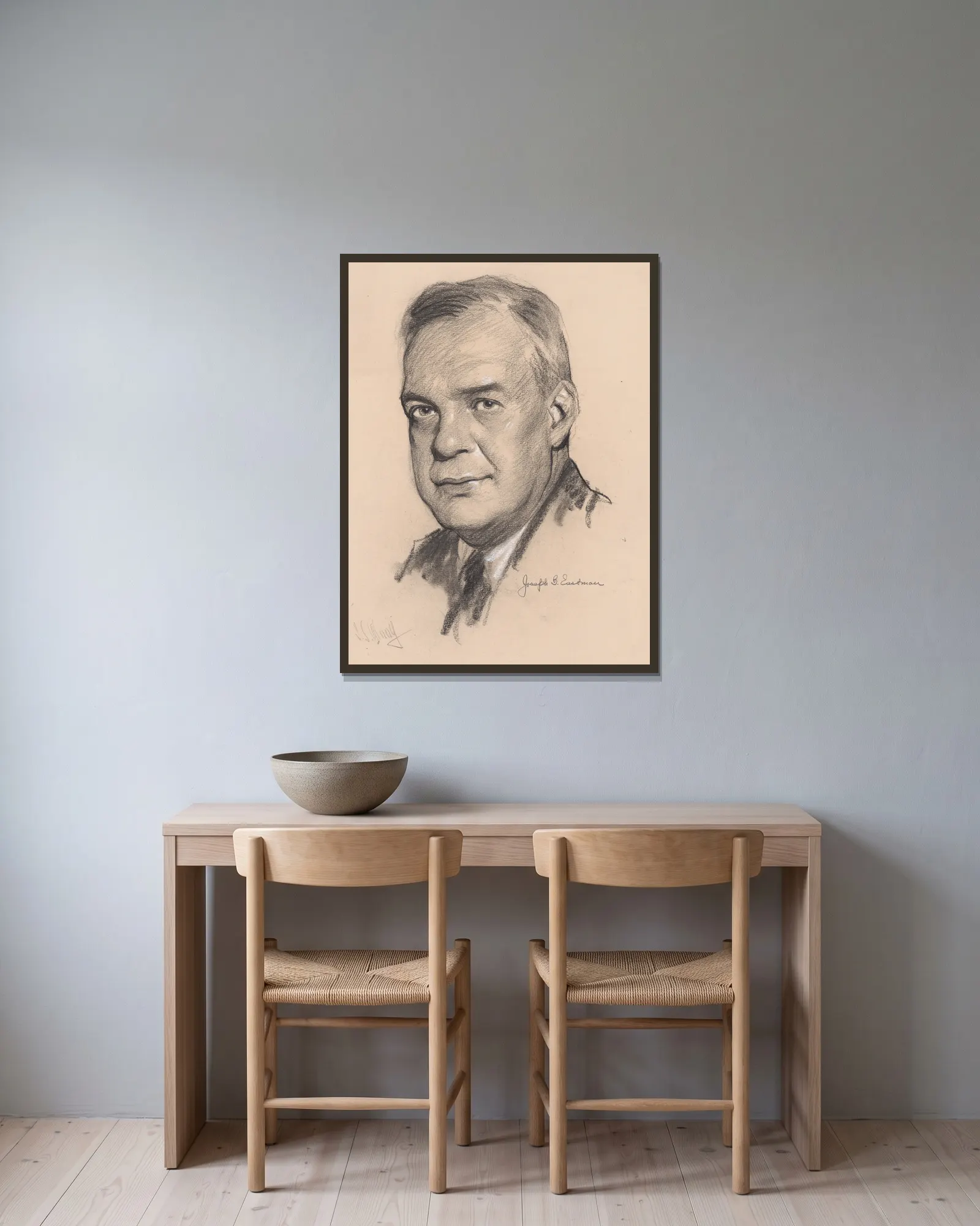 Joseph Bartlett Eastman av Samuel Johnson Woolf inramad på en vägg