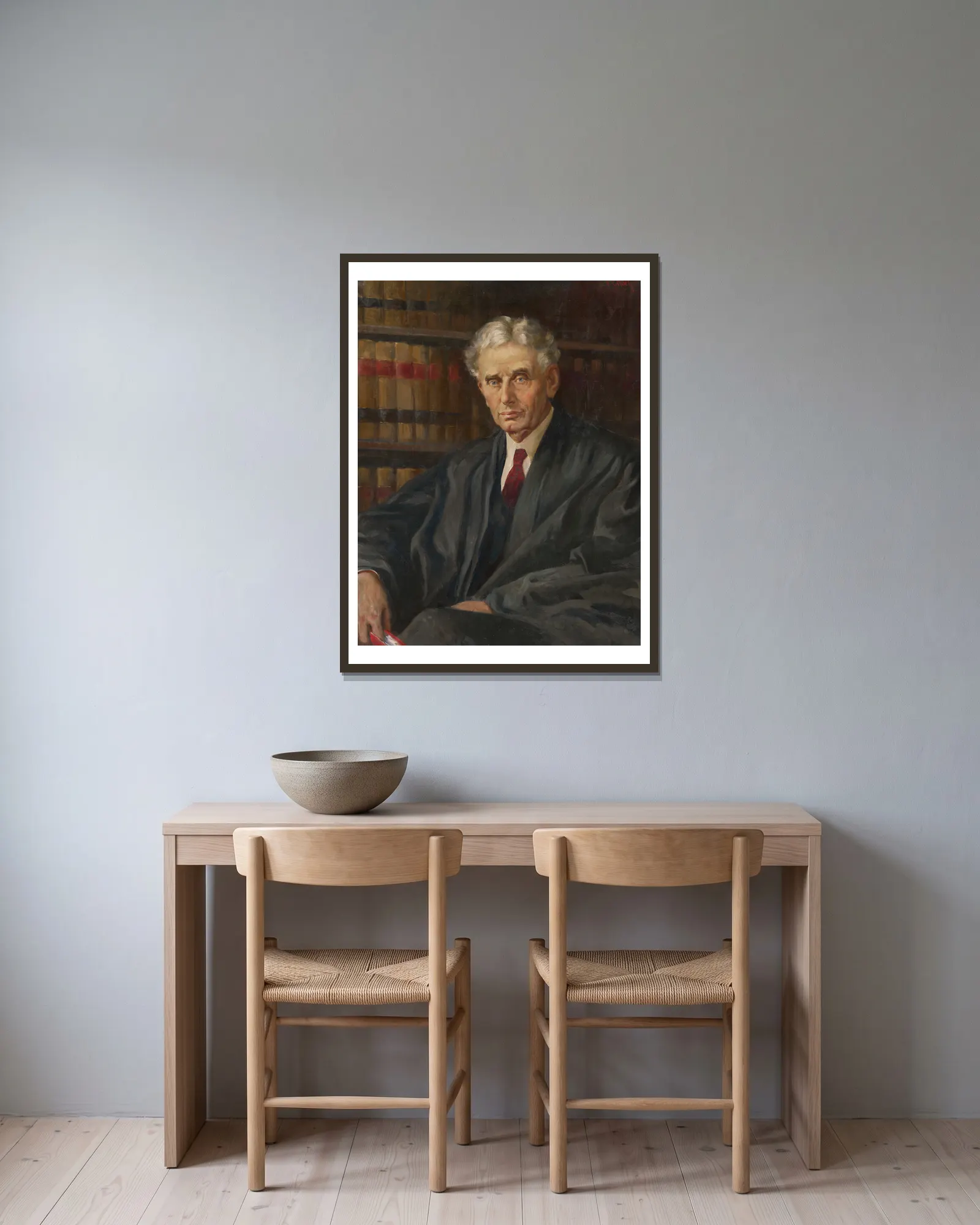 Louis Dembitz Brandeis av Samuel Johnson Woolf inramad på en vägg