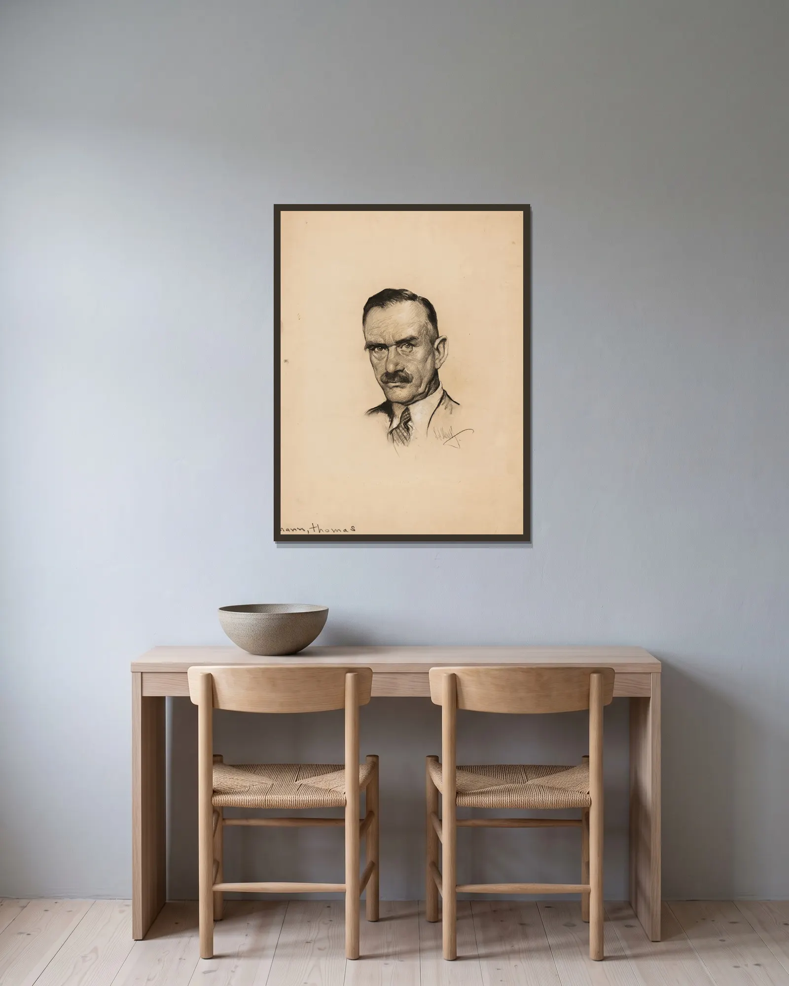 Thomas Mann av Samuel Johnson Woolf inramad på en vägg