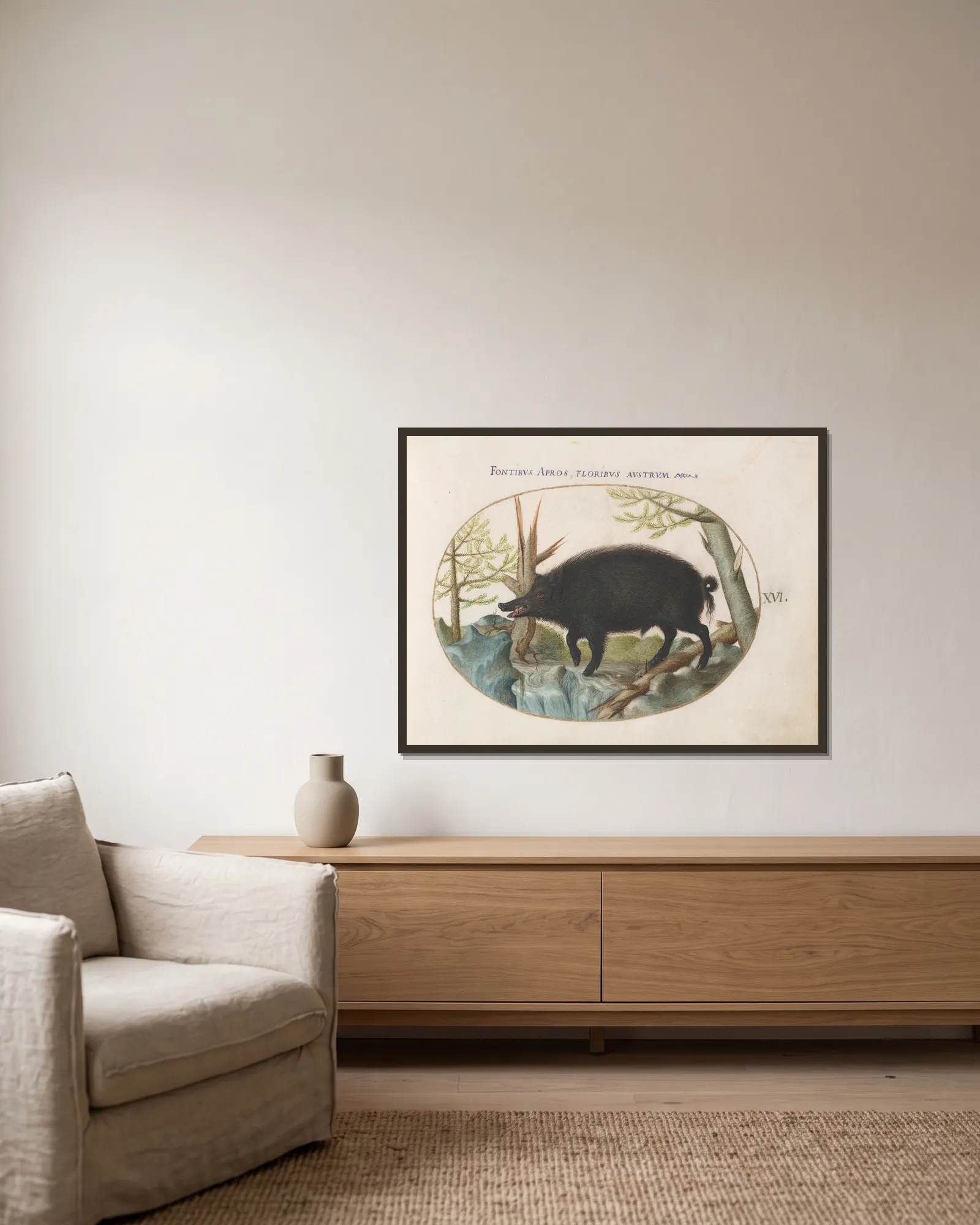 Wild Boar av Joris Hoefnagel inramad på en vägg