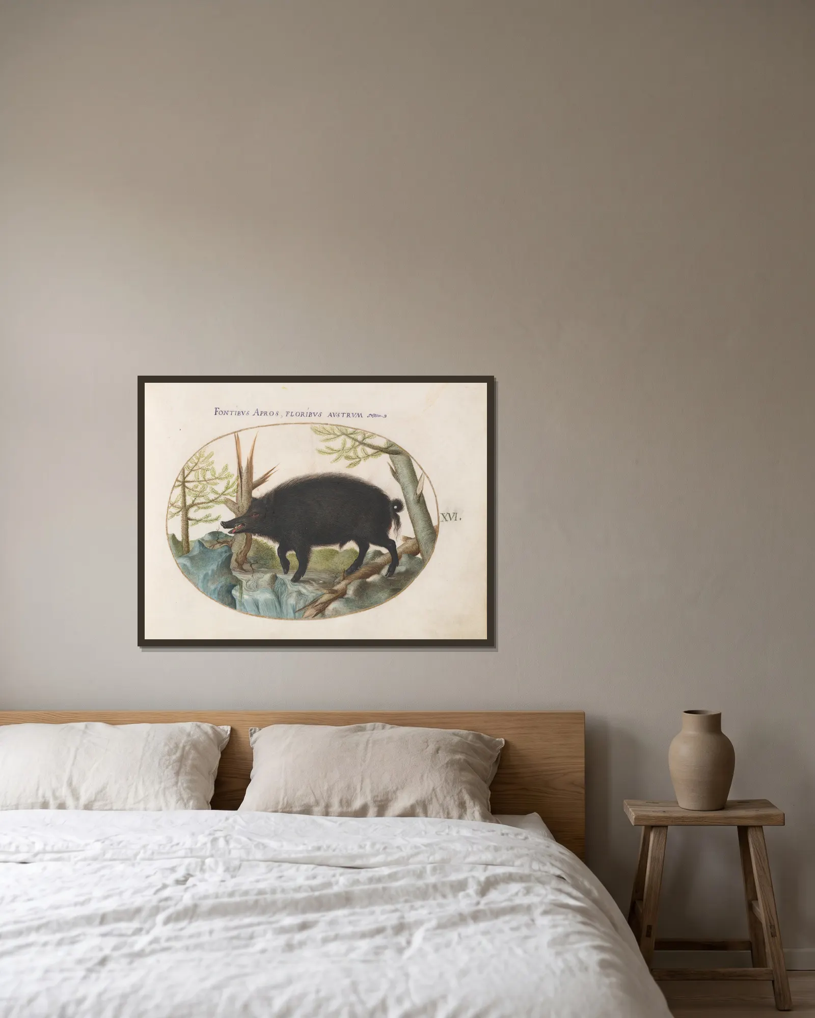 Wild Boar av Joris Hoefnagel inramad på en vägg