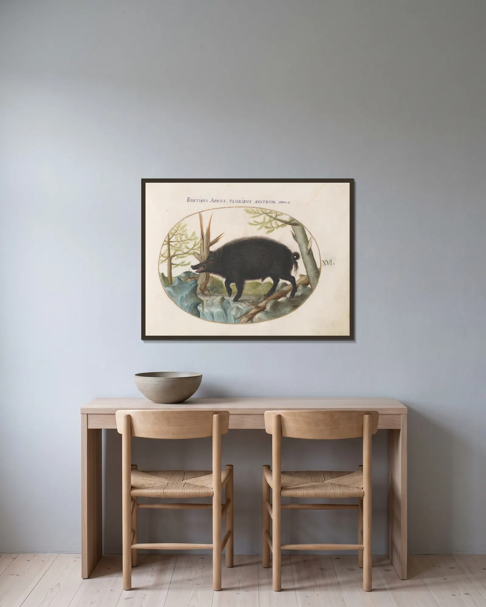 Wild Boar av Joris Hoefnagel inramad på en vägg
