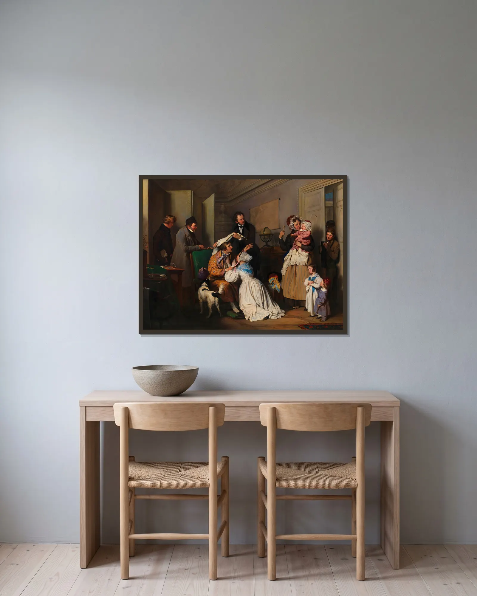 Der Augenarzt av Josef Danhauser inramad på en vägg