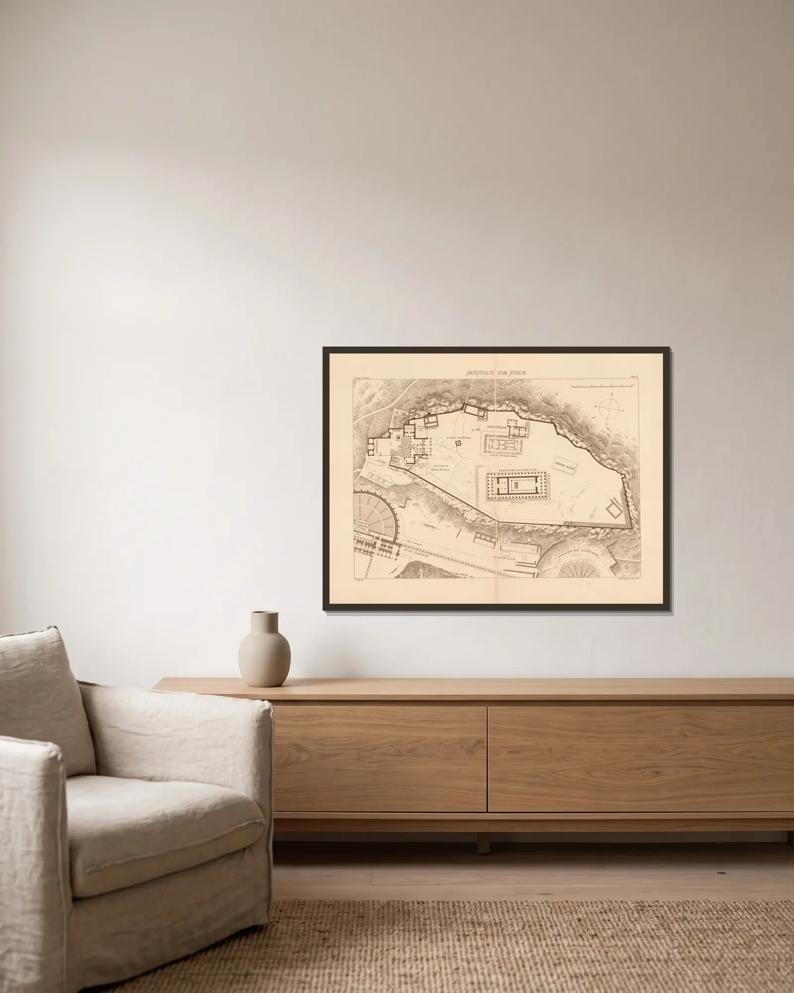Akropolis von Athen av Josef Langl inramad på en vägg