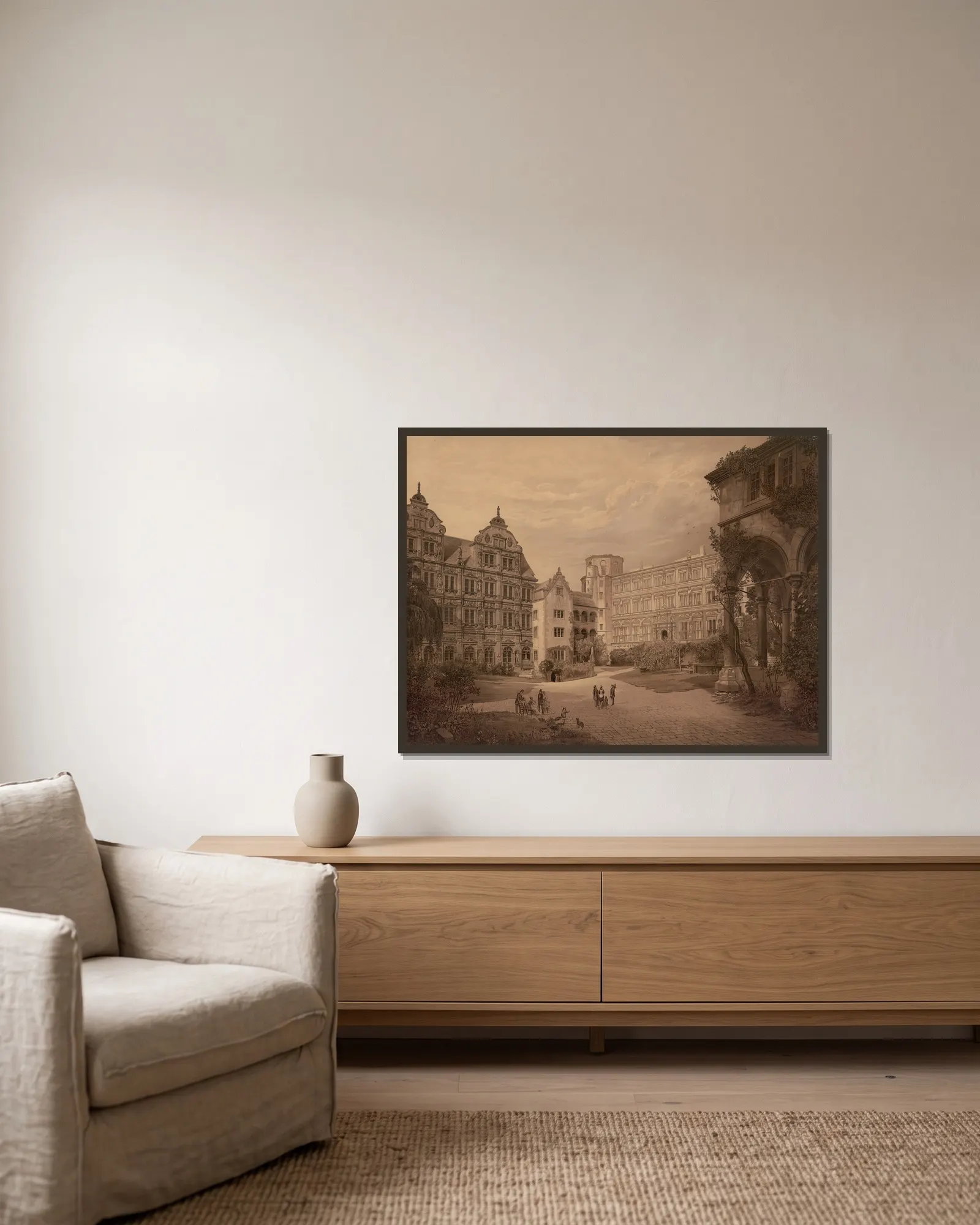 Heidelberg Castle av Josef Langl inramad på en vägg