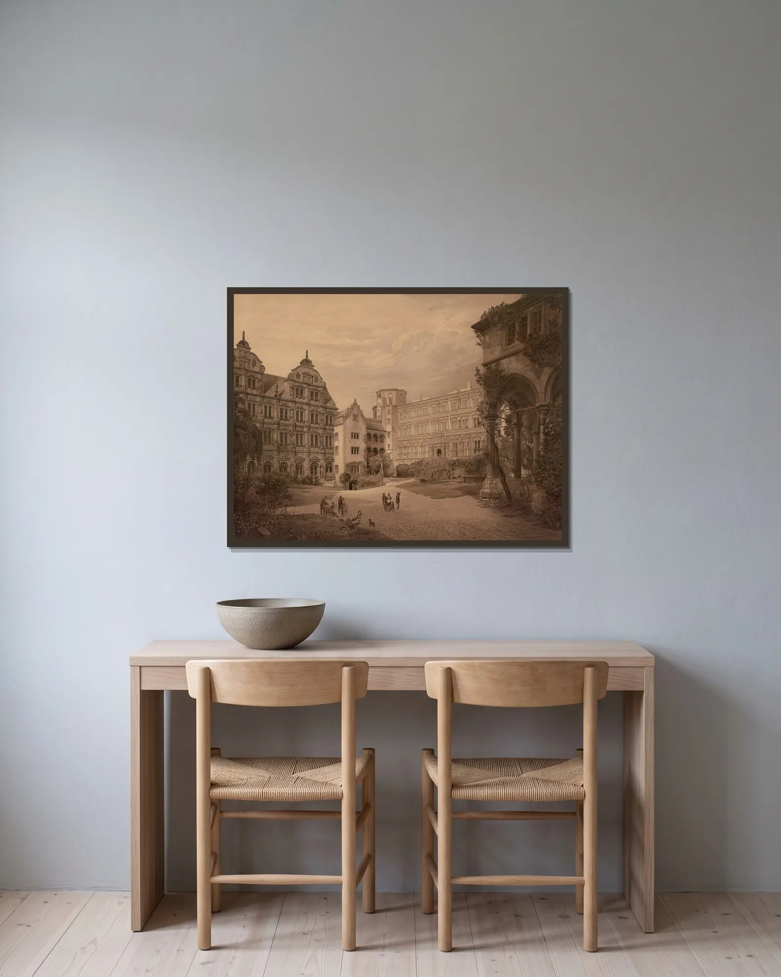 Heidelberg Castle av Josef Langl inramad på en vägg