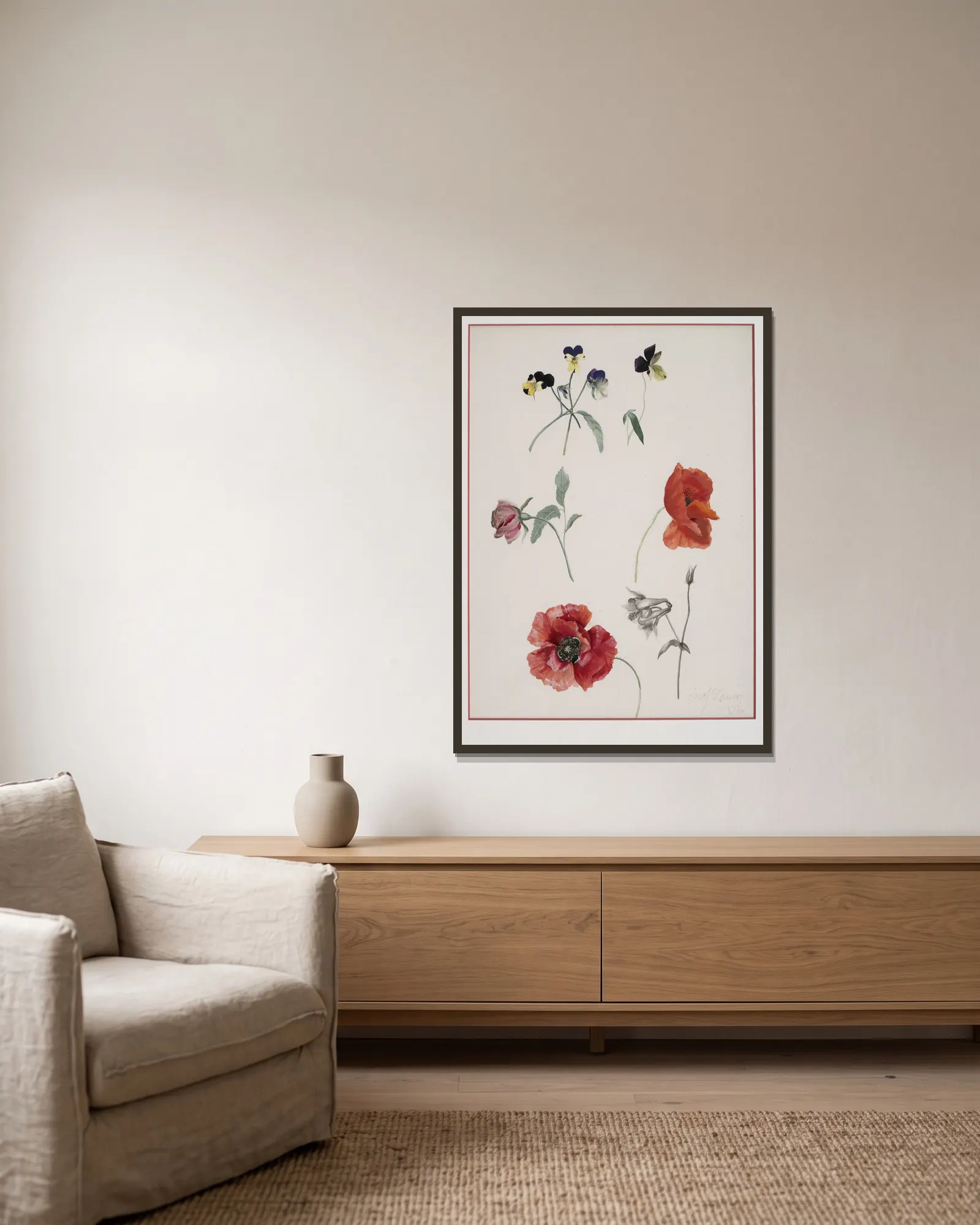 Blumen av Josef Lauer inramad på en vägg