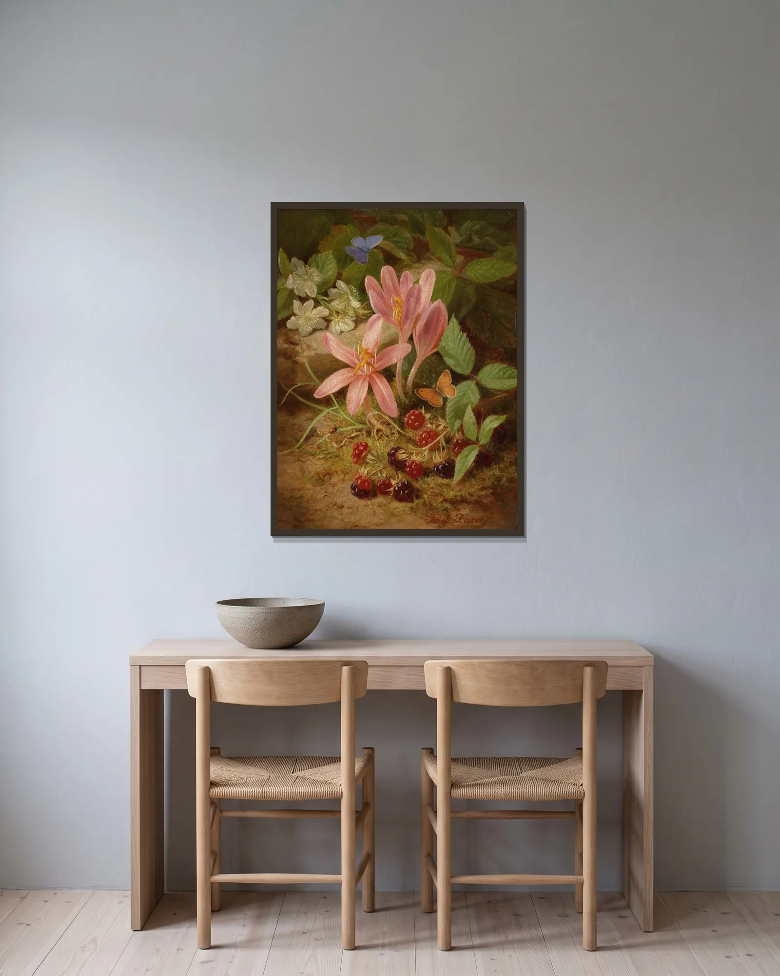 Herbstblume mit Brombeeren av Josef Lauer inramad på en vägg