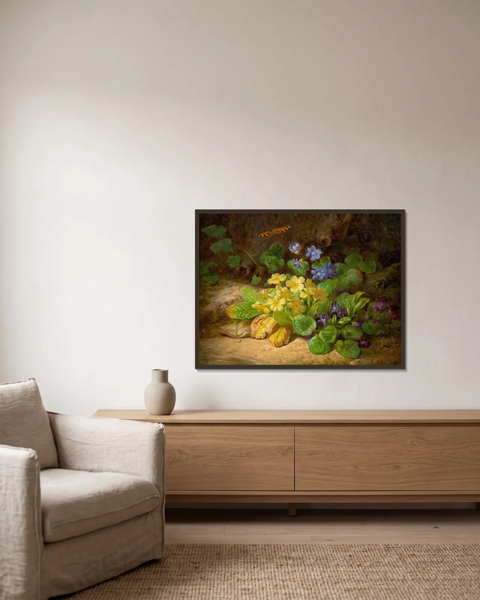 Kleines Blumenstück (Alpenblumen) av Josef Lauer inramad på en vägg