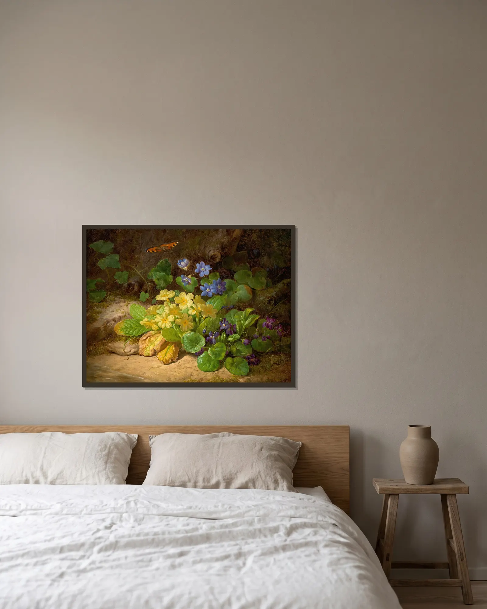 Kleines Blumenstück (Alpenblumen) av Josef Lauer inramad på en vägg